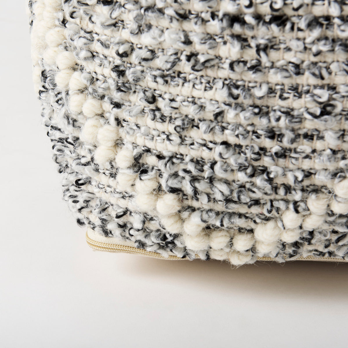 Ekiya 16.0L x 16.0W x 16.0H Black/White Yarn and Wool Patterened Pouf-Poufs-DECOROLALA