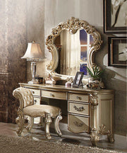 Elaborate Carved Gold Patina Finish Desk Vanity Dressing Table With 7 Drawers-Vanity Tables-DECOROLALA