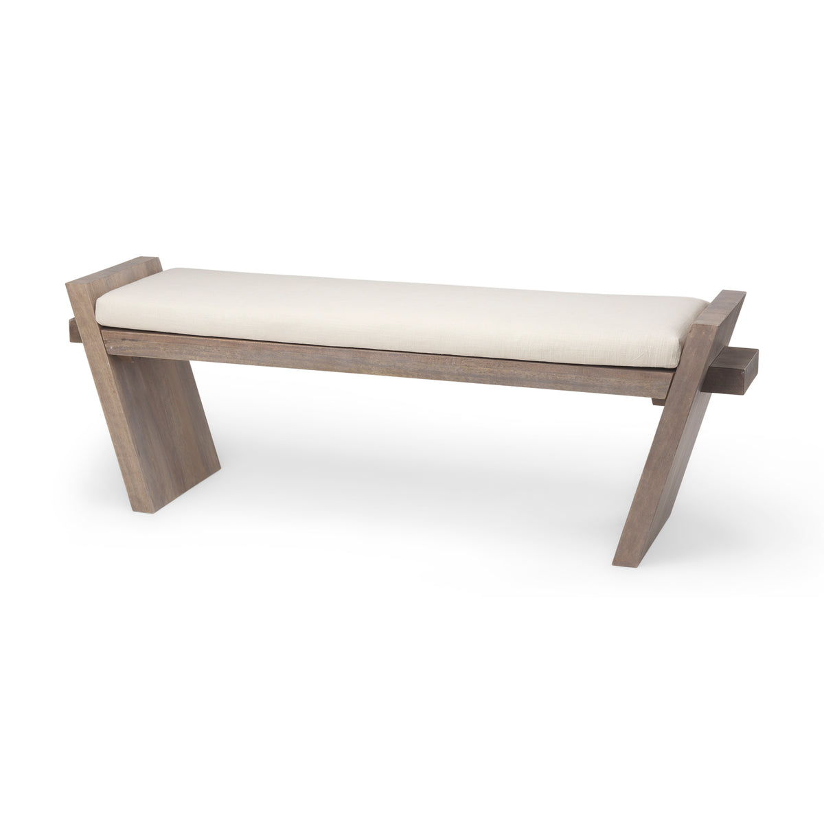 Elaine I 58L x 14.75W x 20H Brown Wood Upholstered Cream Seat Entryway Bench-Benches-DECOROLALA