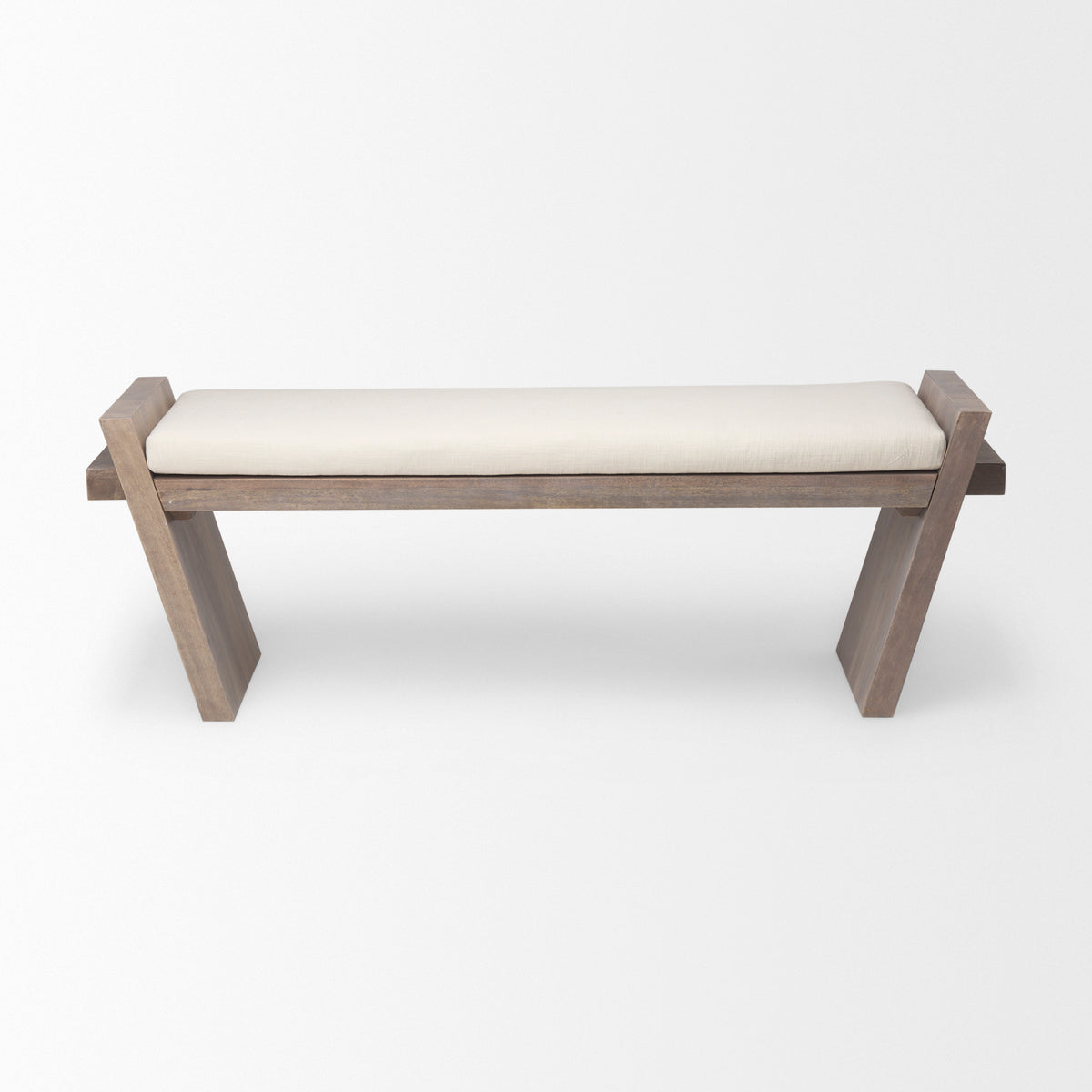 Elaine I 58L x 14.75W x 20H Brown Wood Upholstered Cream Seat Entryway Bench-Benches-DECOROLALA