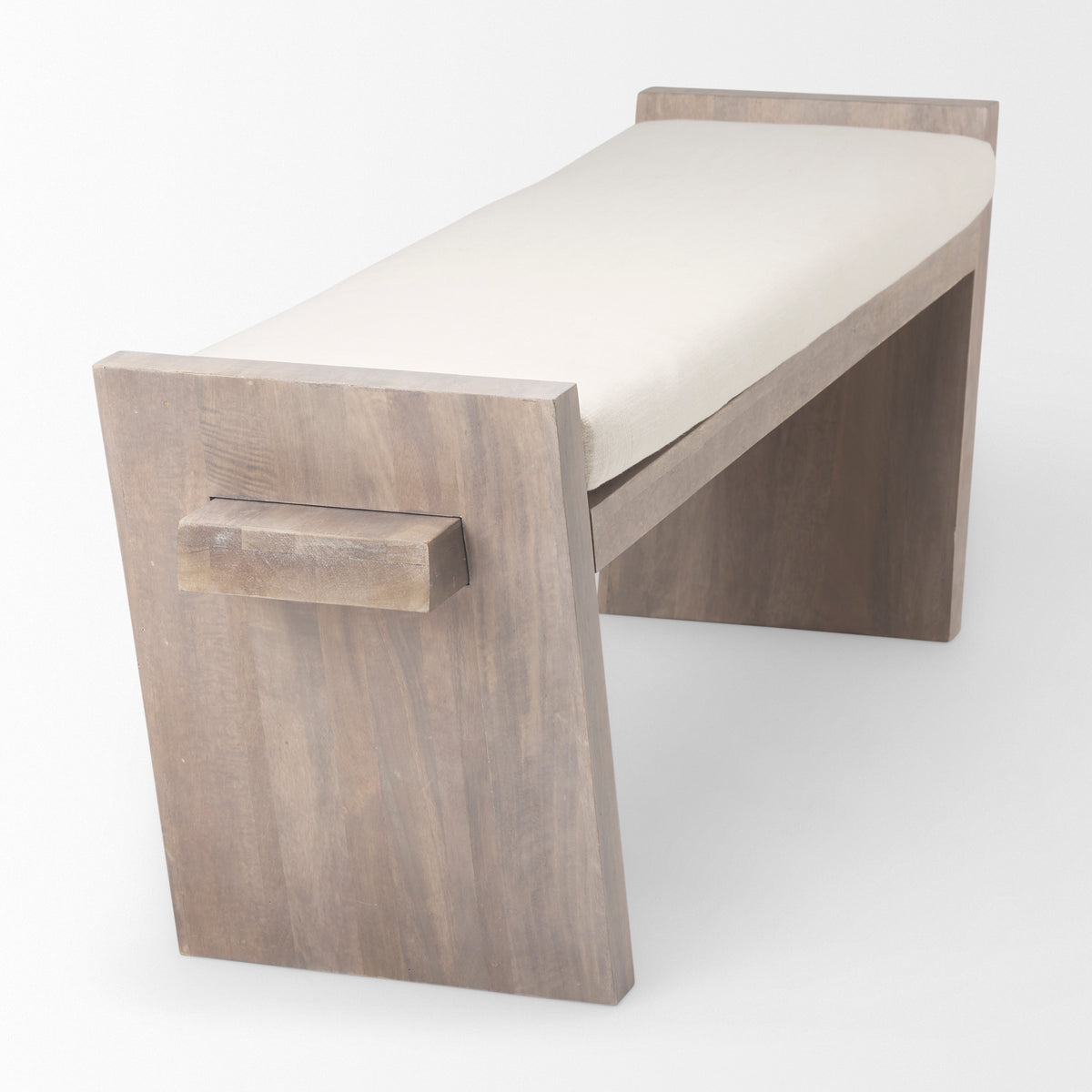 Elaine I 58L x 14.75W x 20H Brown Wood Upholstered Cream Seat Entryway Bench-Benches-DECOROLALA