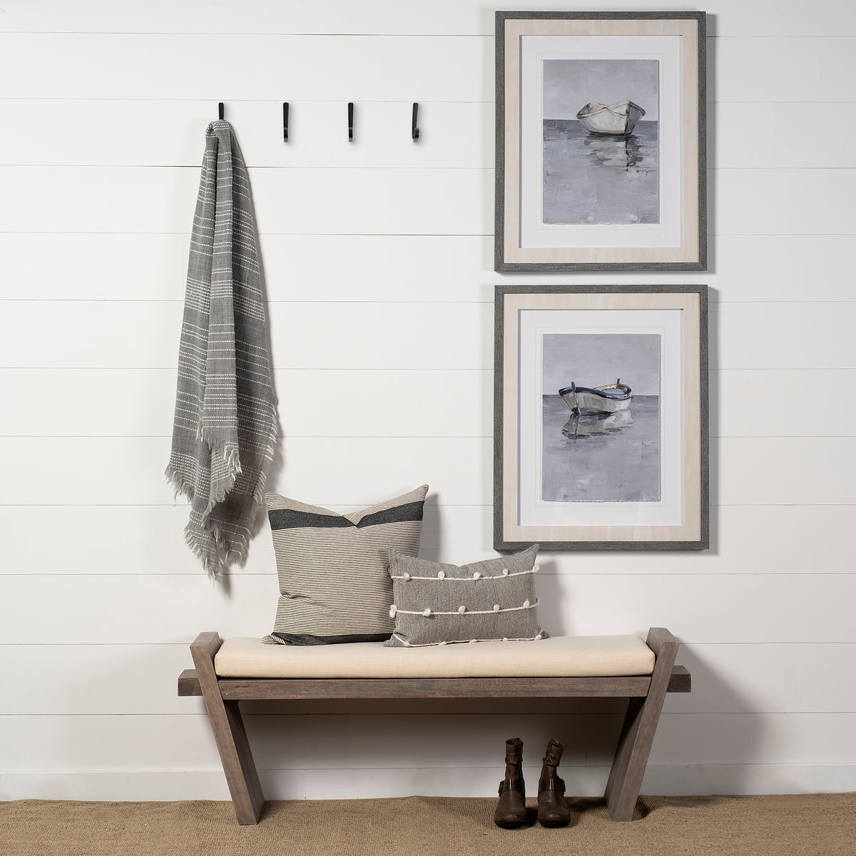 Elaine I 58L x 14.75W x 20H Brown Wood Upholstered Cream Seat Entryway Bench-Benches-DECOROLALA