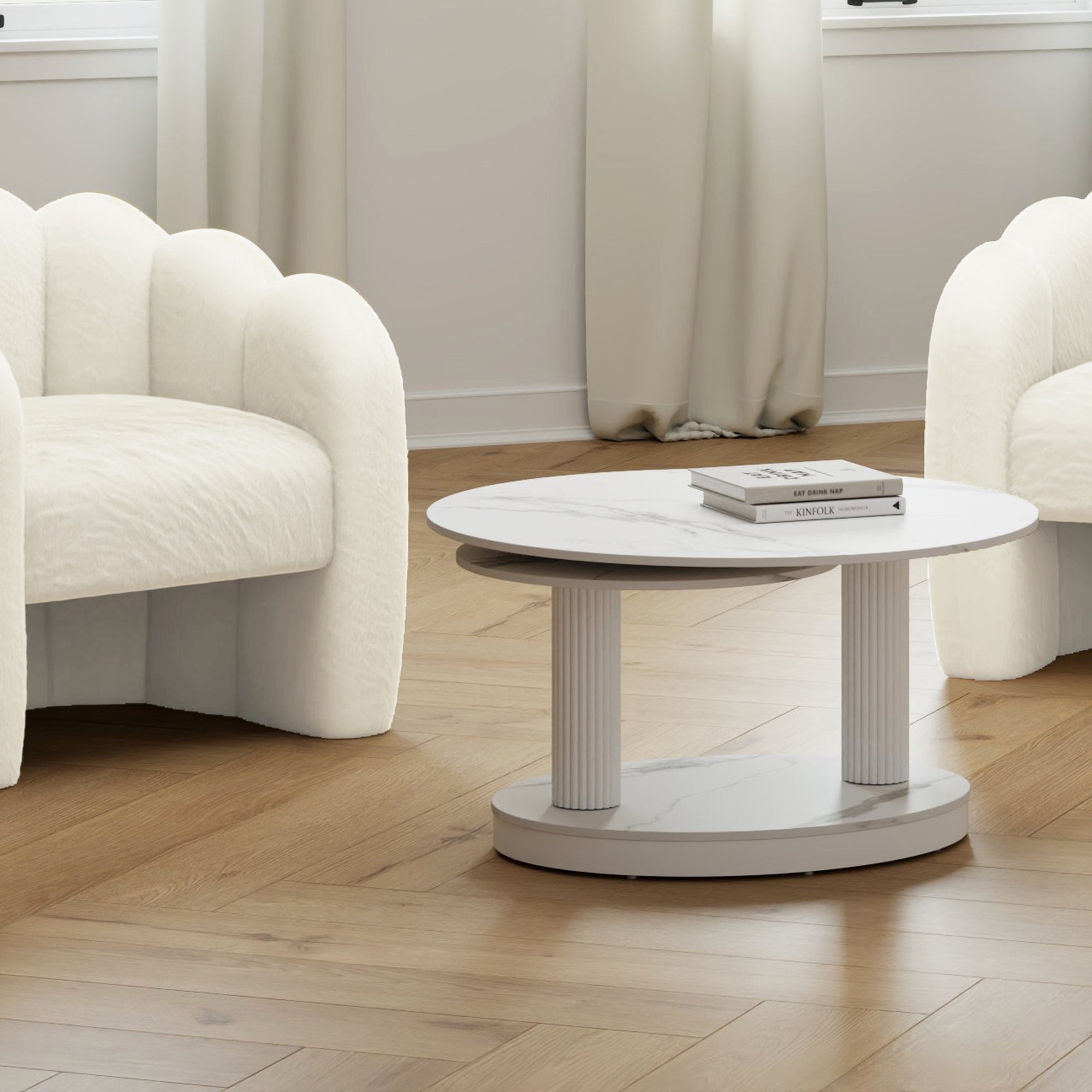 Elara Extendable Coffee Table - White Sintered Stone-DECOROLALA