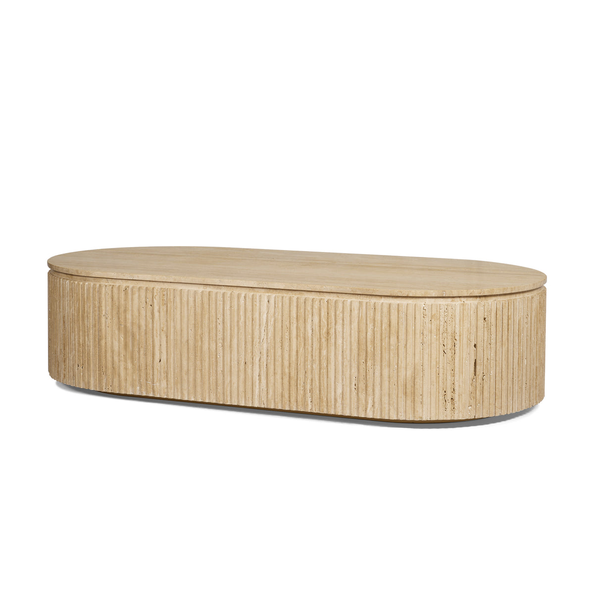 Elara Ribbed Oblong Travertine Coffee Table-Coffee Tables-DECOROLALA