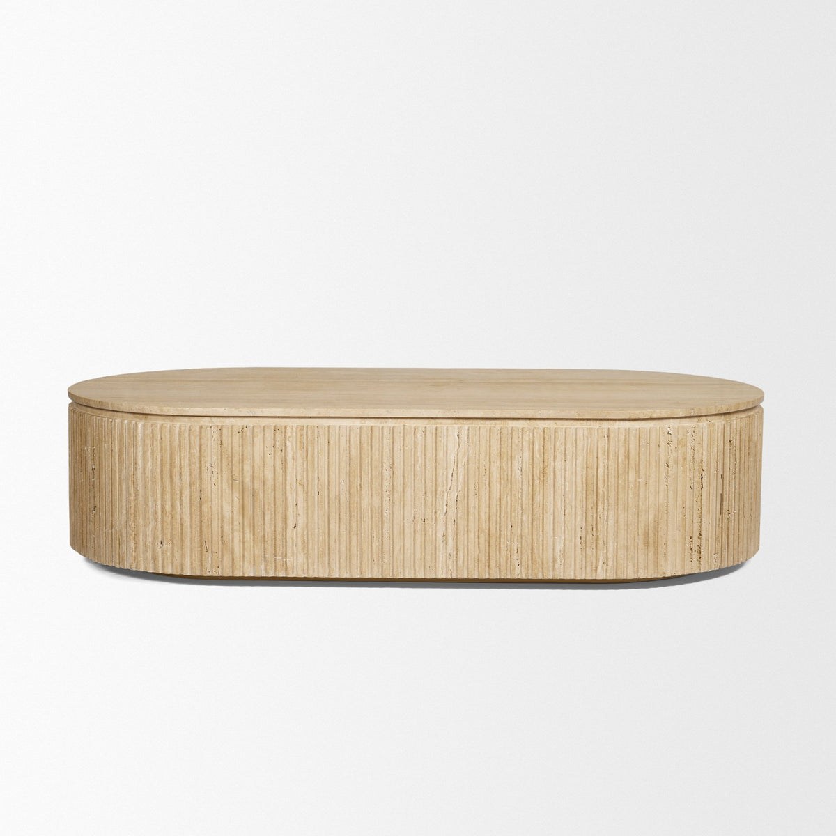 Elara Ribbed Oblong Travertine Coffee Table-Coffee Tables-DECOROLALA