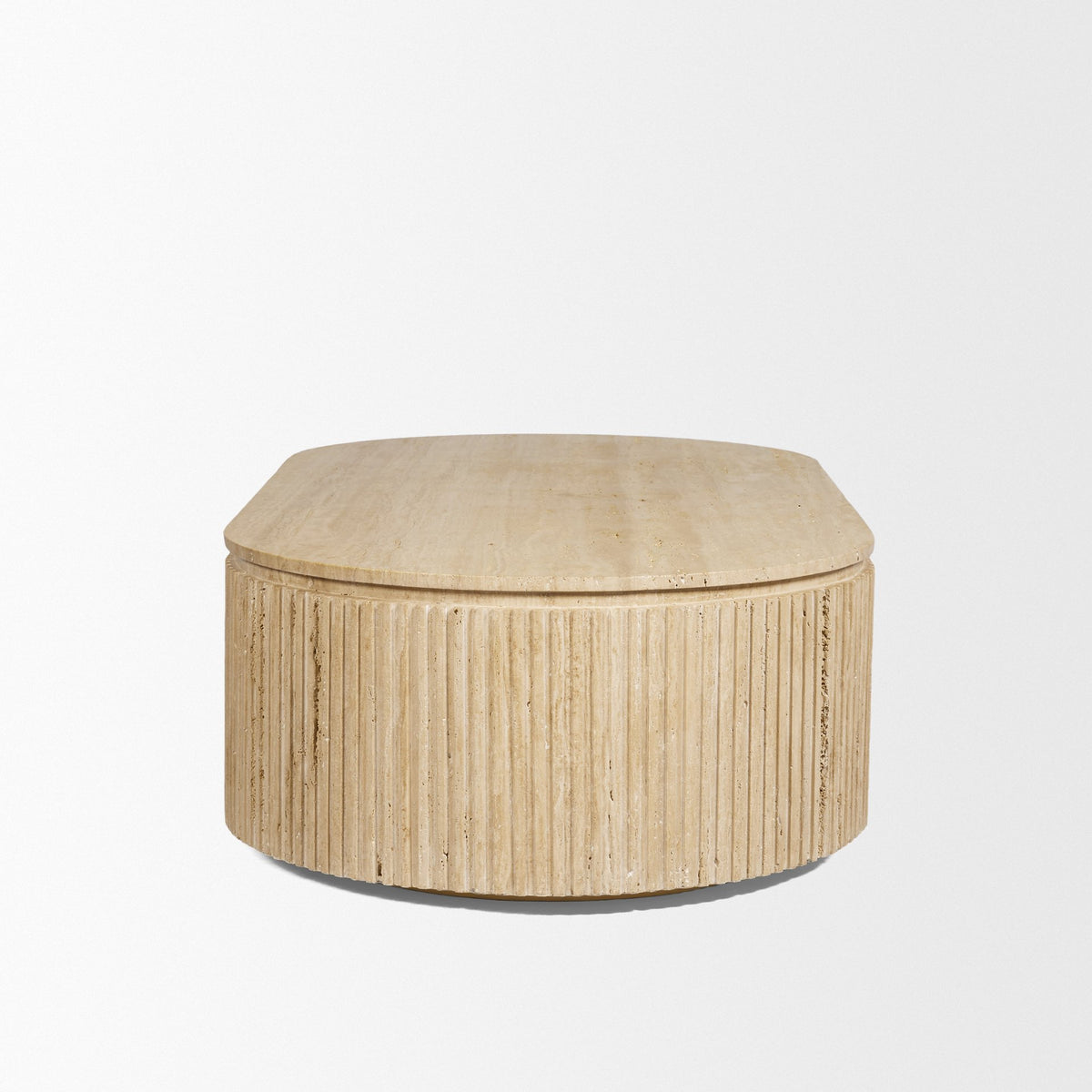 Elara Ribbed Oblong Travertine Coffee Table-Coffee Tables-DECOROLALA