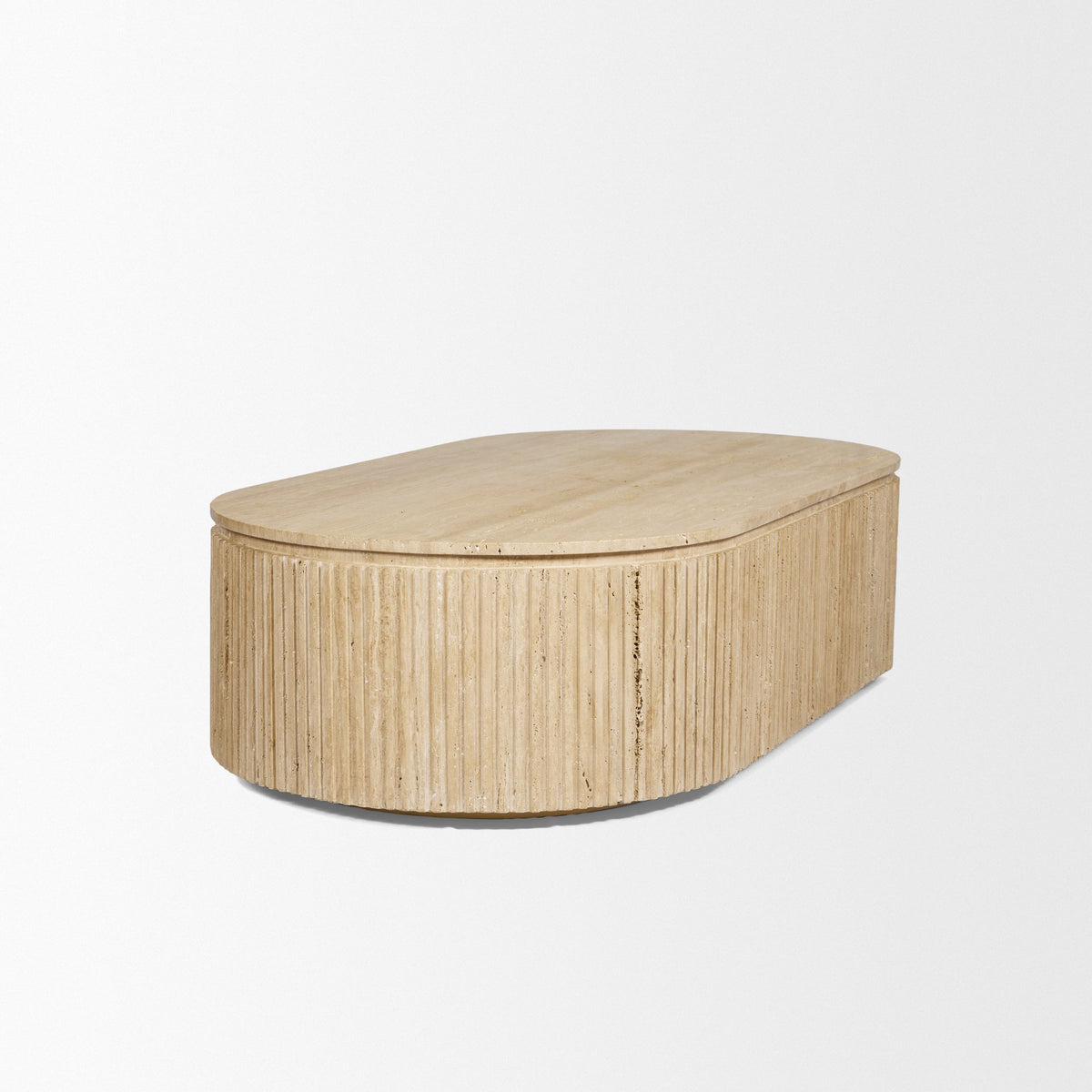 Elara Ribbed Oblong Travertine Coffee Table-Coffee Tables-DECOROLALA