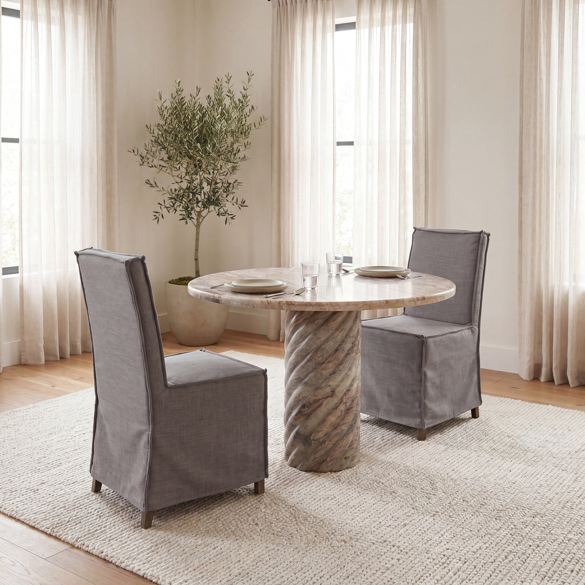 Elbert Solid Back Dining Side Chair | Fabric w/ Wood-Dining Chairs-DECOROLALA