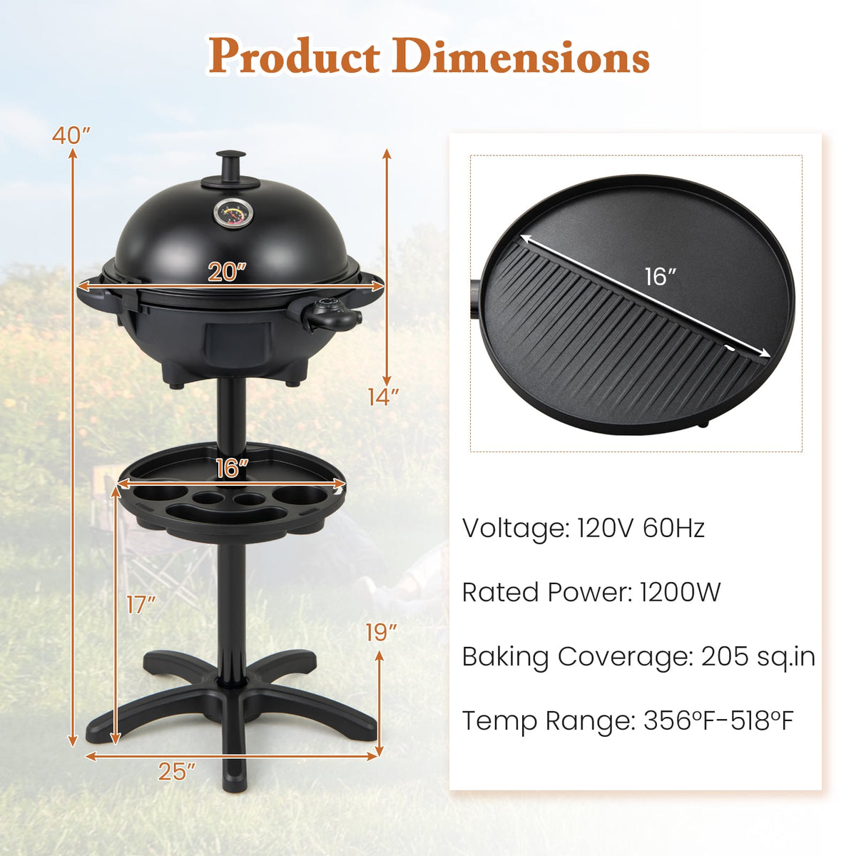 Electric BBQ Grill 1200W Indoor Outdoor Grill with 2-Zone Non-Stick Grilling Plate-Black-Outdoor Grills-DECOROLALA