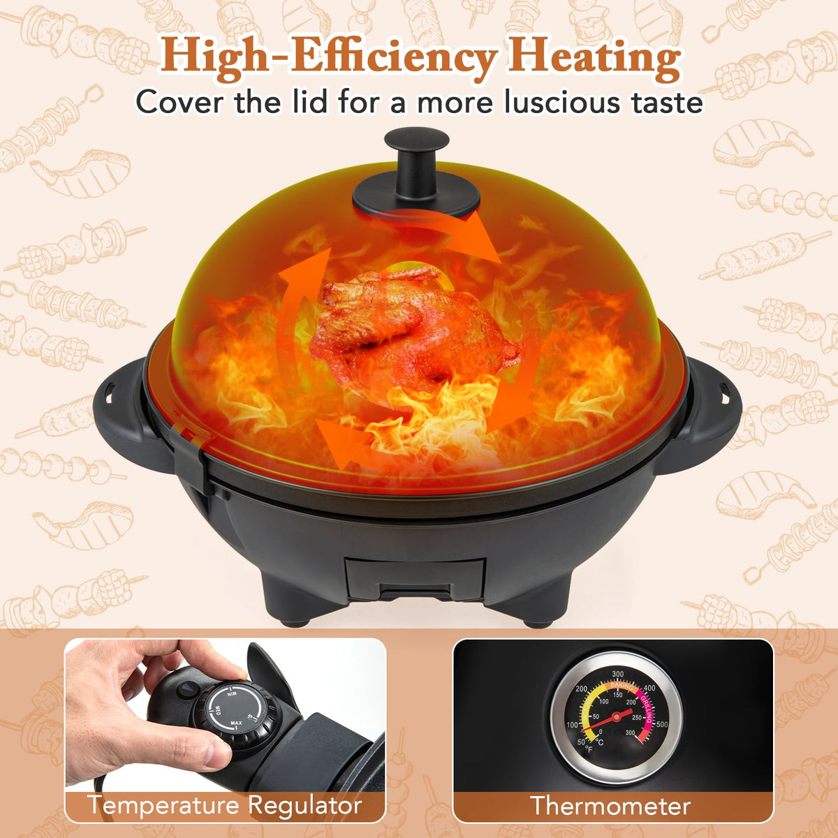 Electric BBQ Grill 1200W Indoor Outdoor Grill with 2-Zone Non-Stick Grilling Plate-Black-Outdoor Grills-DECOROLALA