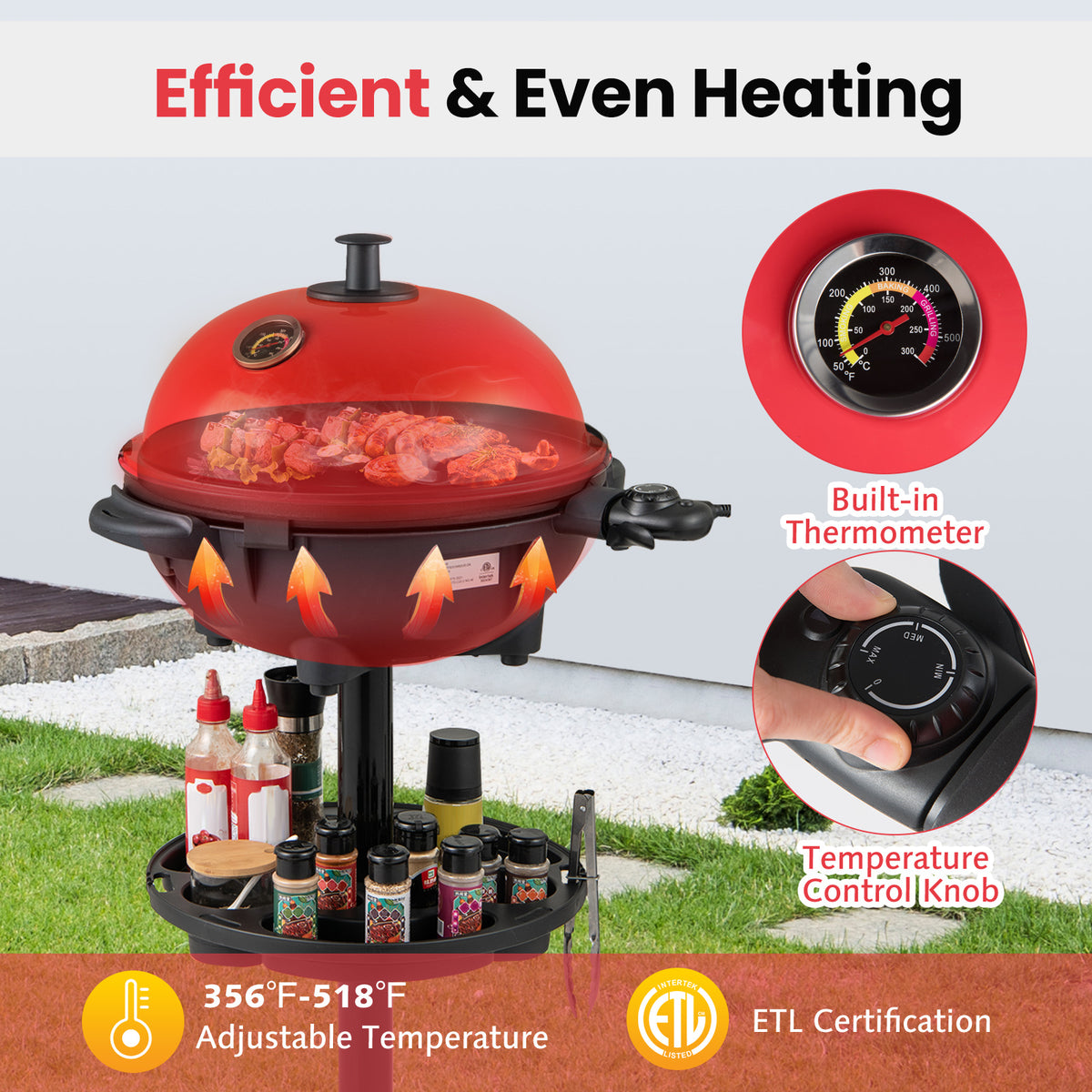 Electric BBQ Grill 1200W Indoor Outdoor Grill with 2-Zone Non-Stick Grilling Plate-Red-Outdoor Grills-DECOROLALA