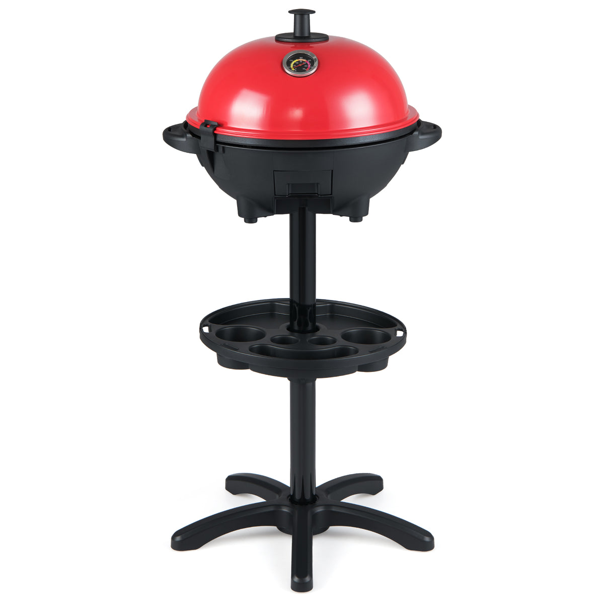 Electric BBQ Grill 1200W Indoor Outdoor Grill with 2-Zone Non-Stick Grilling Plate-Red-Outdoor Grills-DECOROLALA