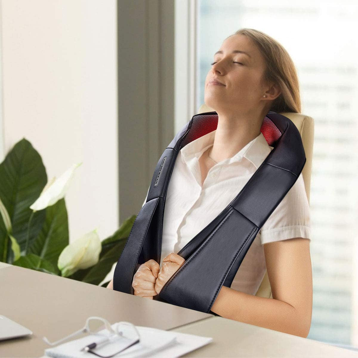 Electric Back and Neck Kneading Shoulder Massager with Heat Straps-Back Massager-DECOROLALA