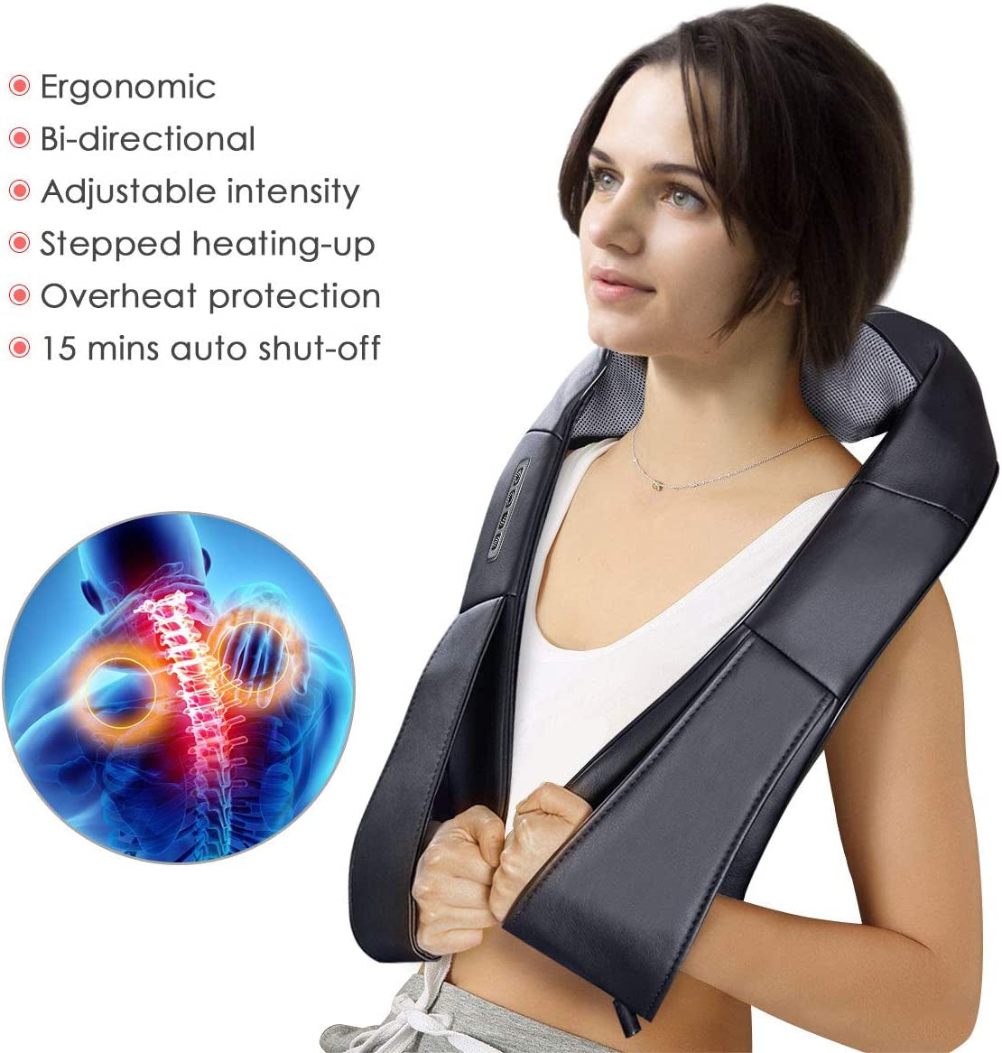 Electric Back and Neck Kneading Shoulder Massager with Heat Straps-Back Massager-DECOROLALA
