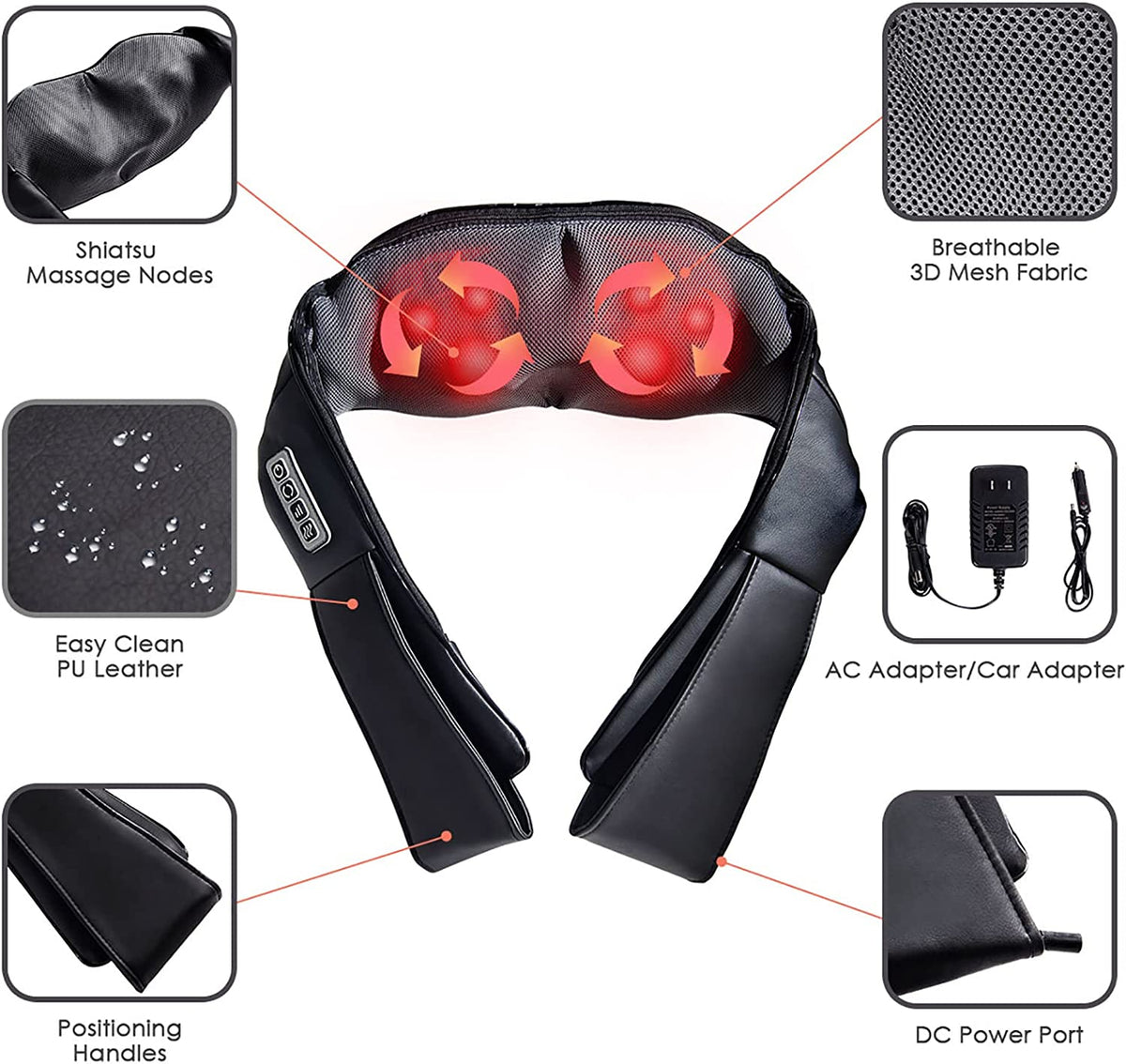 Electric Back and Neck Kneading Shoulder Massager with Heat Straps-Back Massager-DECOROLALA