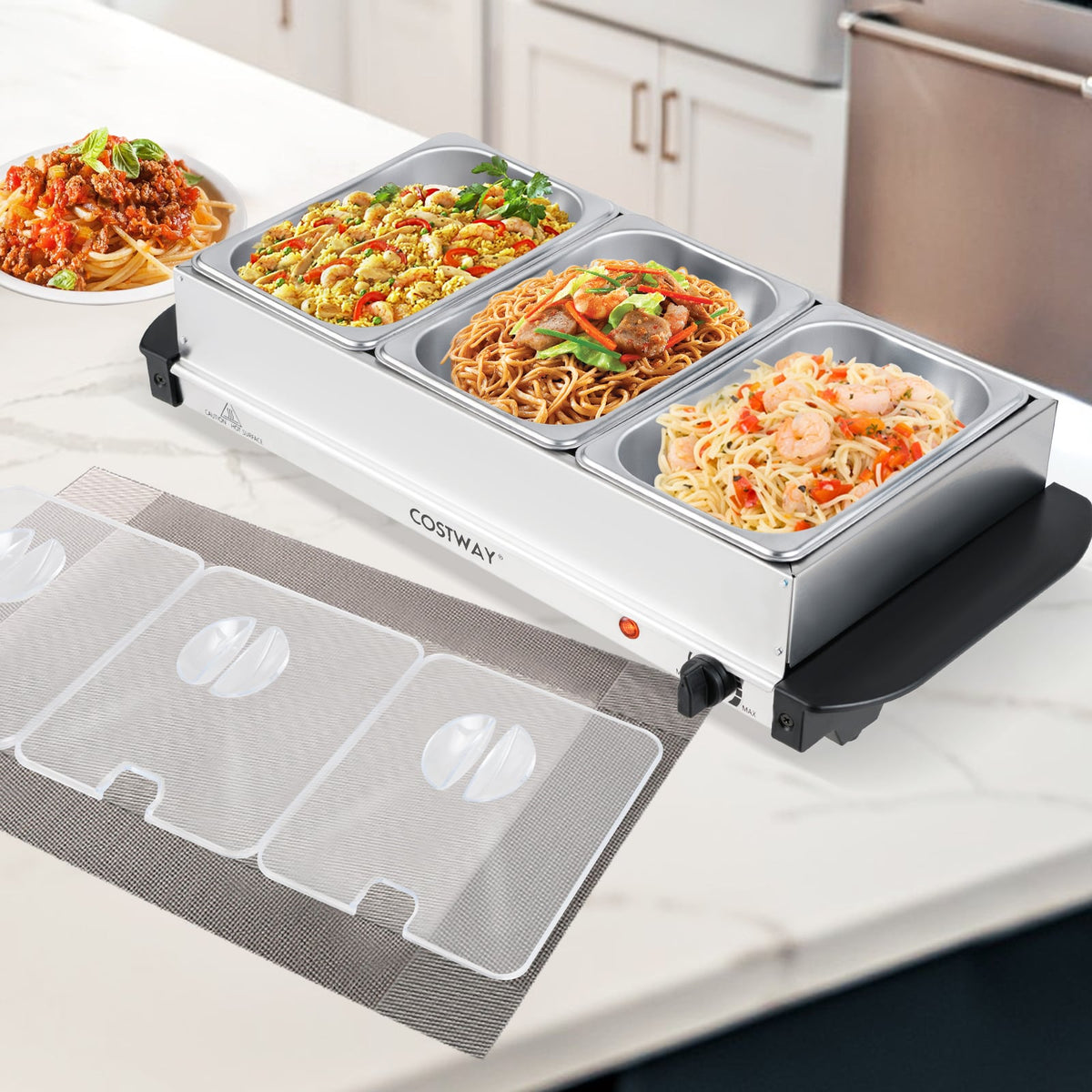Electric Buffet Server Food Warmer with 3 Removable Trays-Food Warmers & Burners-DECOROLALA