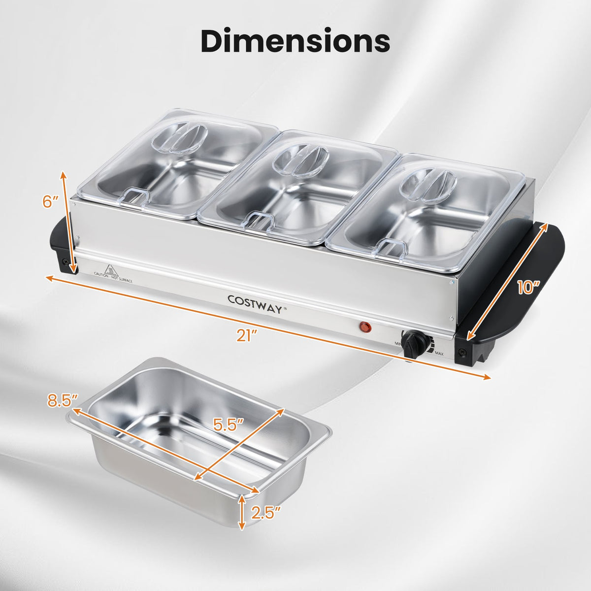 Electric Buffet Server Food Warmer with 3 Removable Trays-Food Warmers & Burners-DECOROLALA