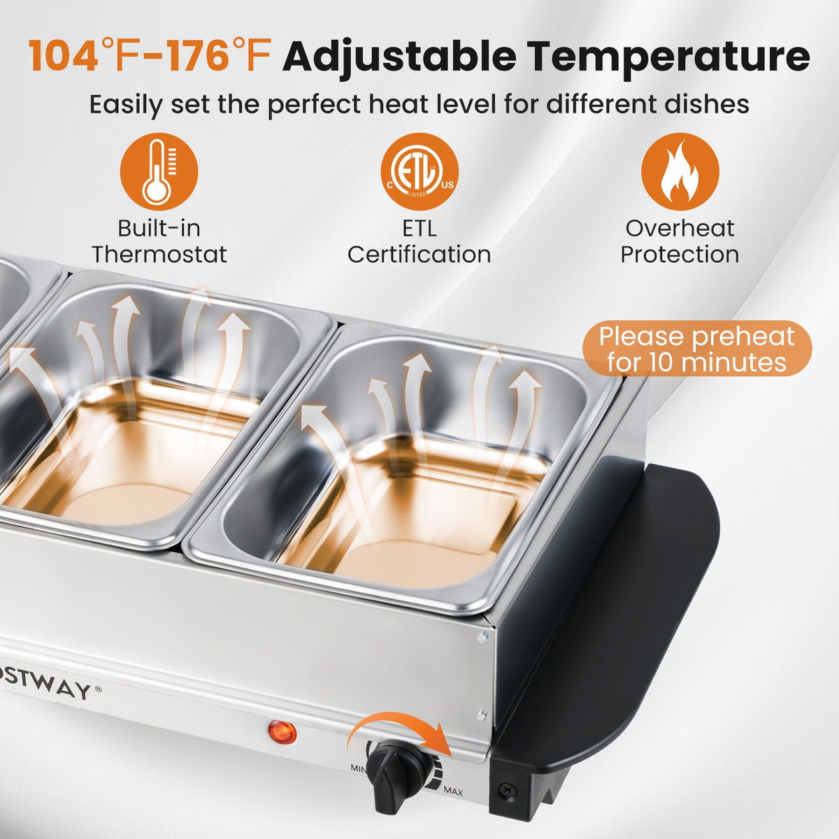 Electric Buffet Server Food Warmer with 3 Removable Trays-Food Warmers & Burners-DECOROLALA