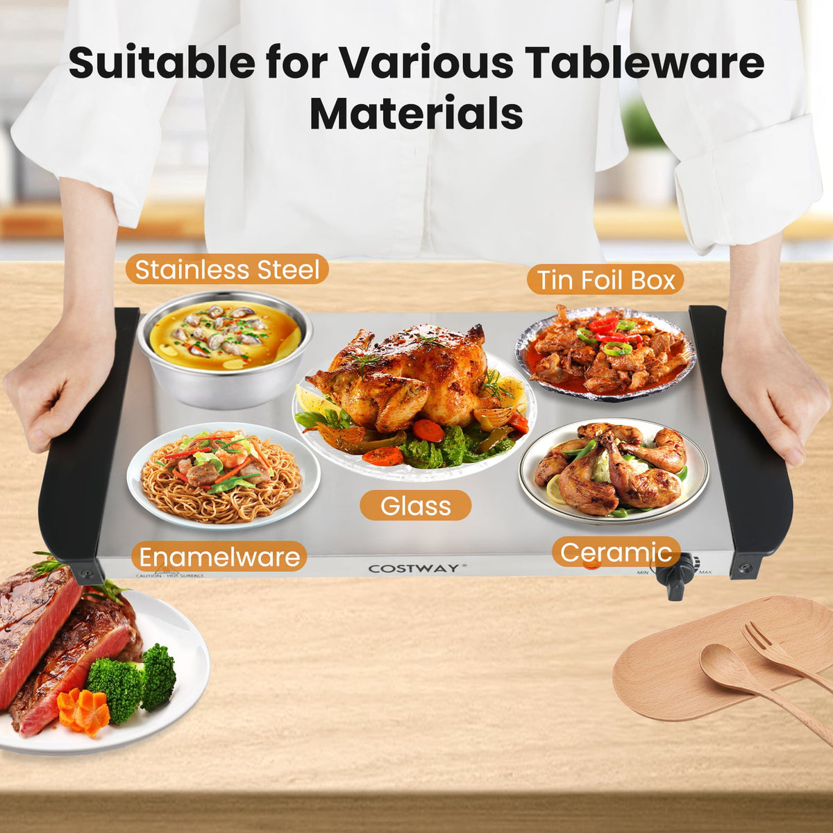Electric Buffet Server Food Warmer with 3 Removable Trays-Food Warmers & Burners-DECOROLALA