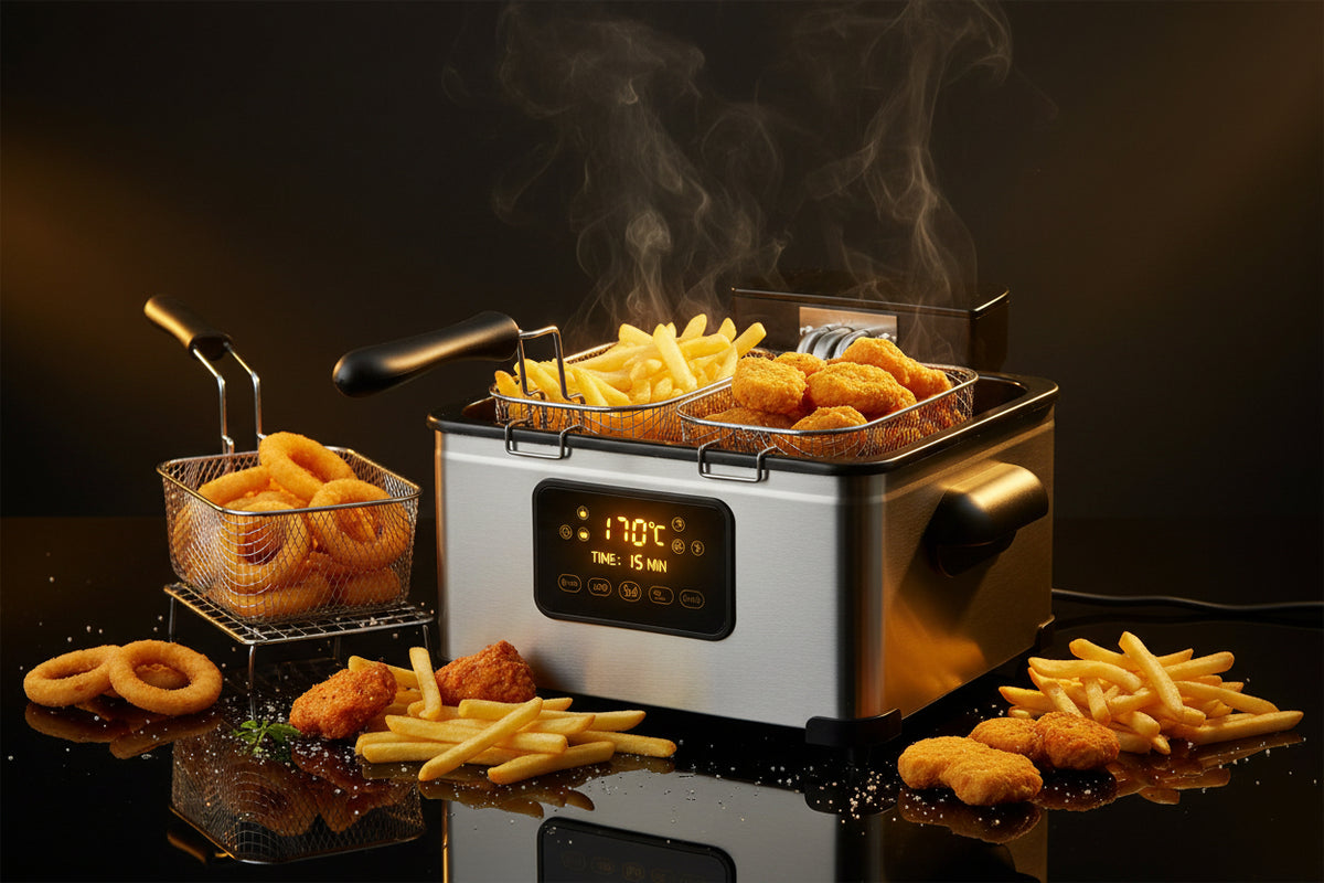 Electric Deep Fryer, 5.3QT 1700W with 3 Baskets and LED Touch Screen-Deep Fryers-DECOROLALA