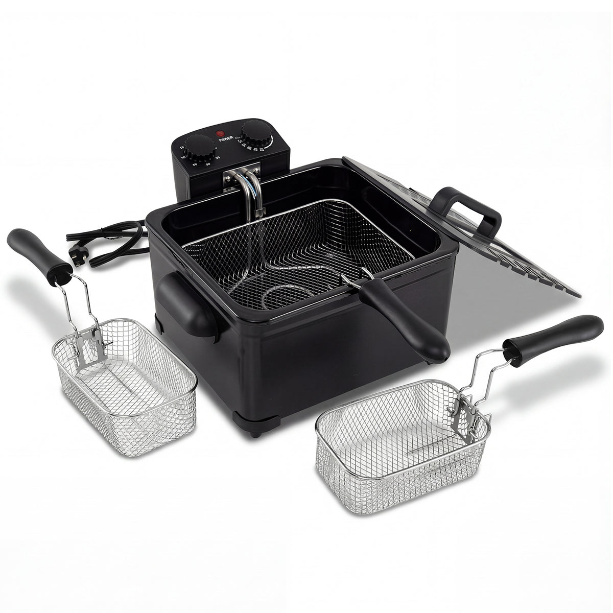 Electric Deep Fryer 5.3QT/21-Cup Stainless Steel 1700W with Triple Basket-Black-Air Fryers-DECOROLALA