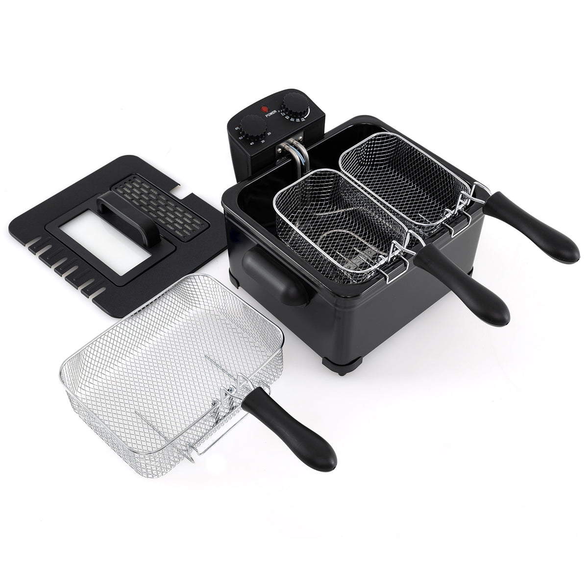 Electric Deep Fryer 5.3QT/21-Cup Stainless Steel 1700W with Triple Basket-Black-Air Fryers-DECOROLALA