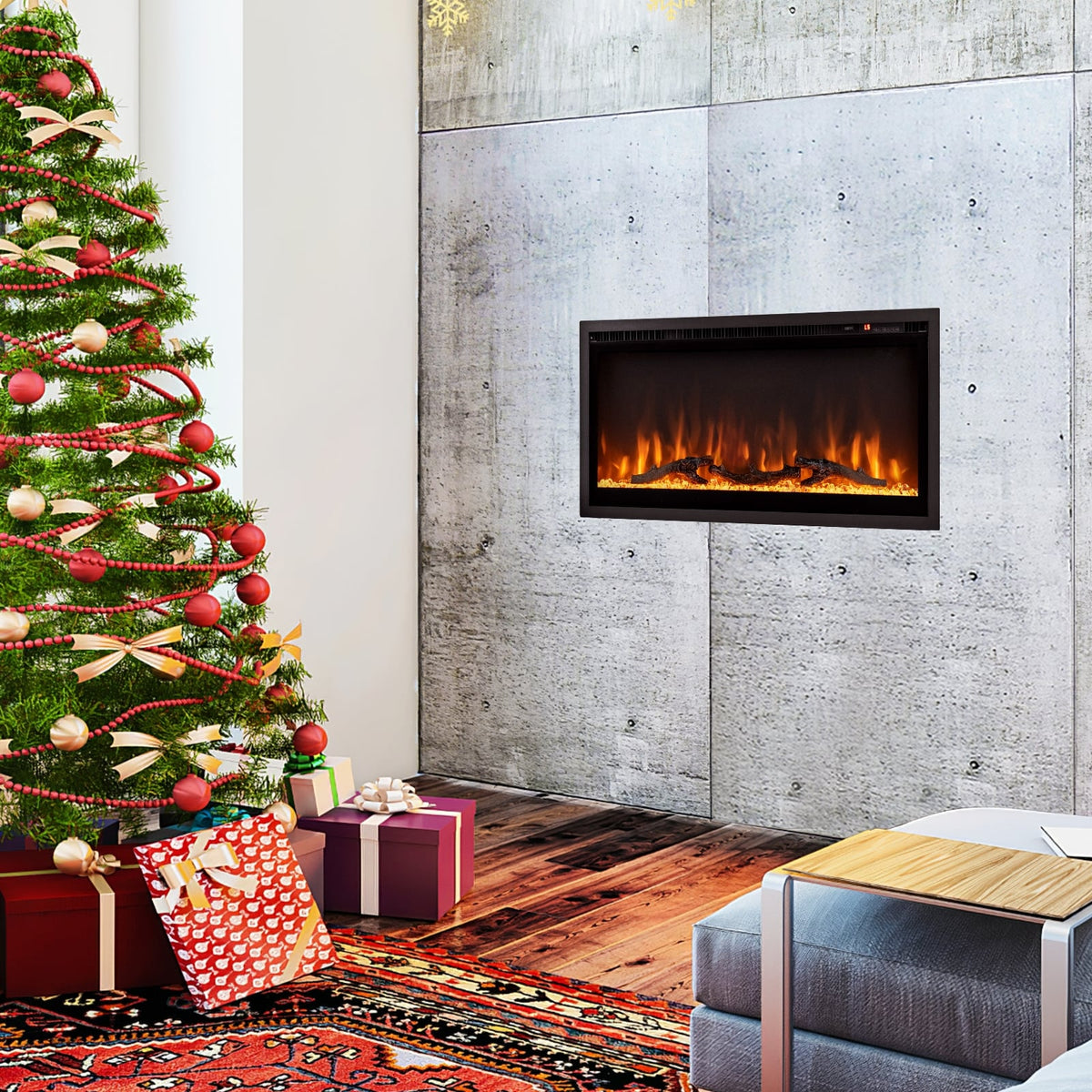 Electric Fireplace 36" - In-Wall Recessed with Remote Control-Fireplaces-DECOROLALA