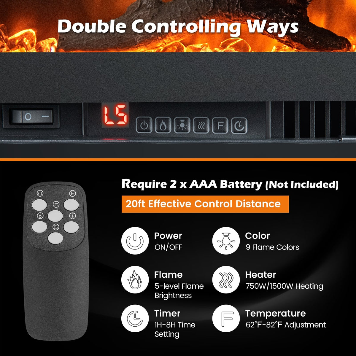 Electric Fireplace 36" - In-Wall Recessed with Remote Control-Fireplaces-DECOROLALA