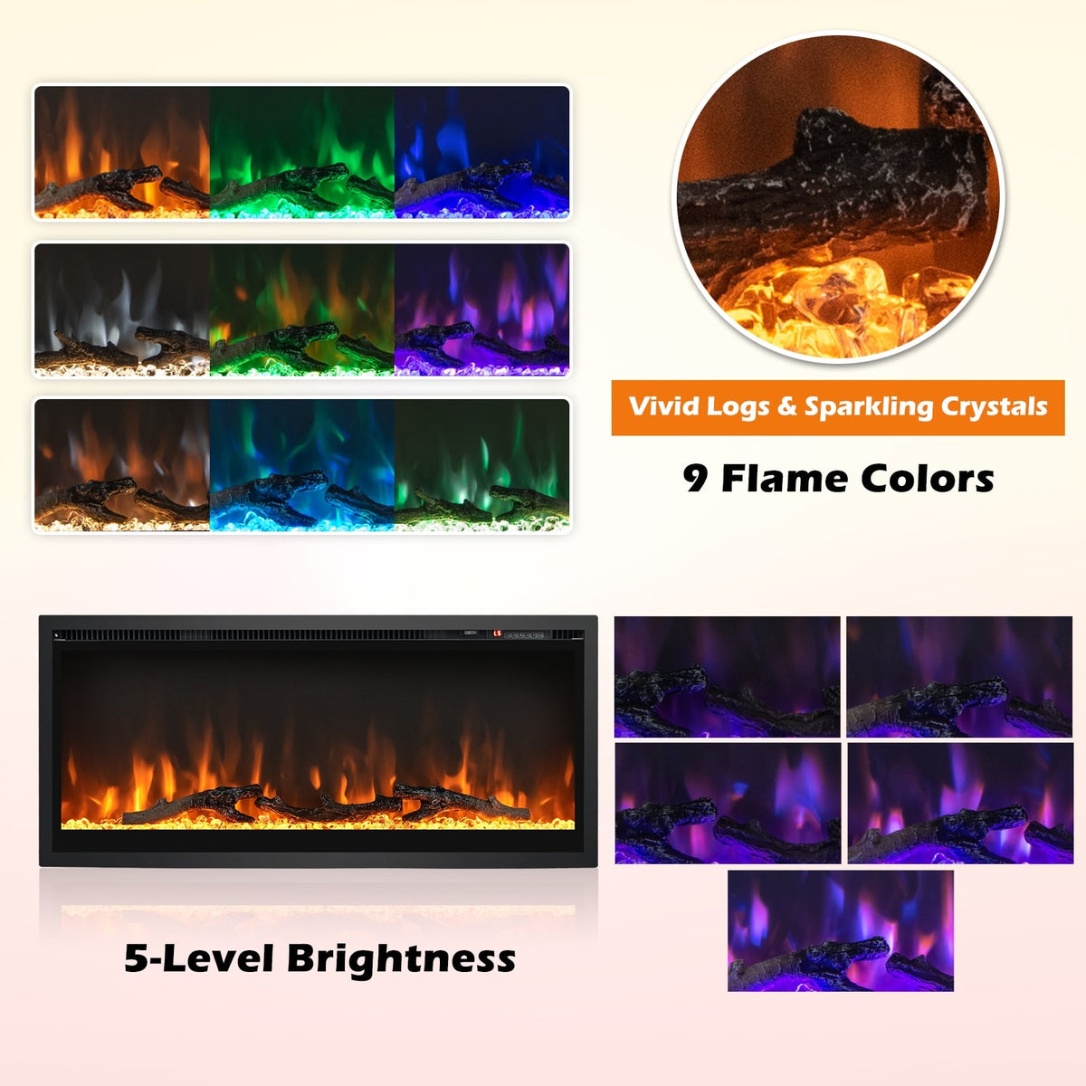 Electric Fireplace 36" - In-Wall Recessed with Remote Control-Fireplaces-DECOROLALA