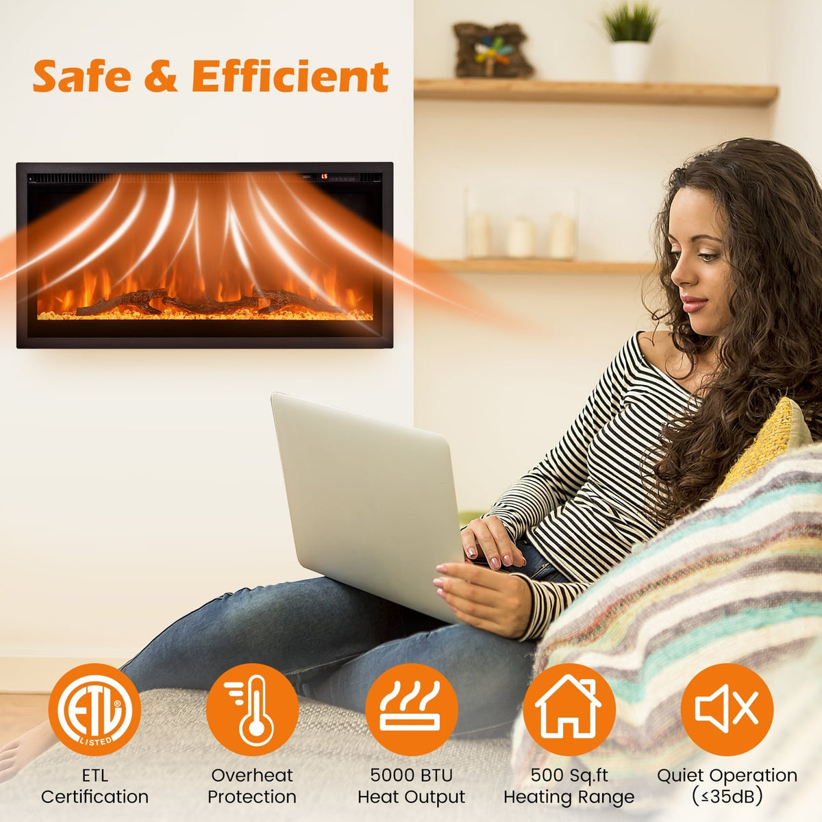 Electric Fireplace 36" - In-Wall Recessed with Remote Control-Fireplaces-DECOROLALA