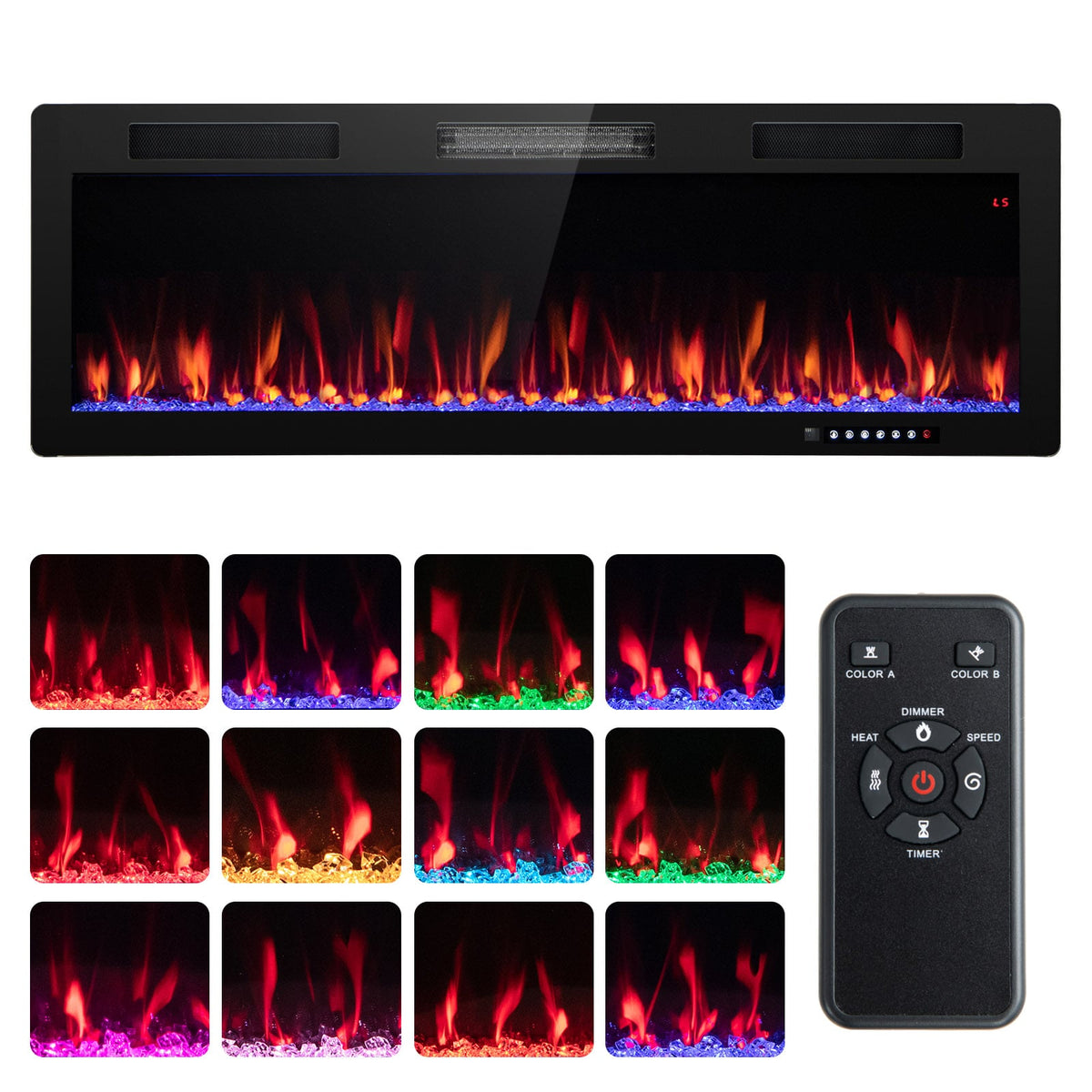 Electric Fireplace 40/50/60 Inches Recessed and Wall Mounted for 2' x 6' Stud-50 inches-Fireplaces-DECOROLALA