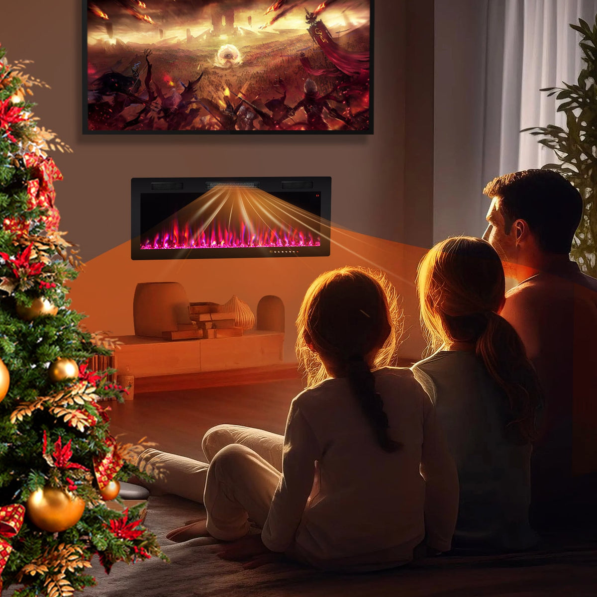 Electric Fireplace 40/50/60 Inches Recessed and Wall Mounted for 2' x 6' Stud-50 inches-Fireplaces-DECOROLALA