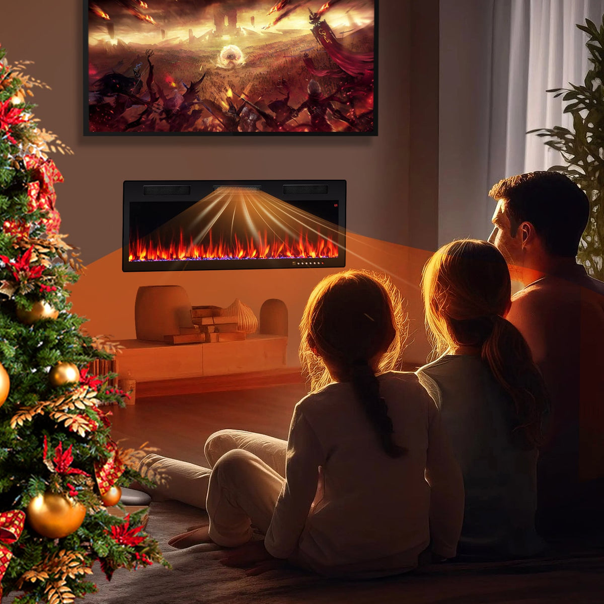 Electric Fireplace 40/50/60 Inches Recessed and Wall Mounted for 2' x 6' Stud-50 inches-Fireplaces-DECOROLALA