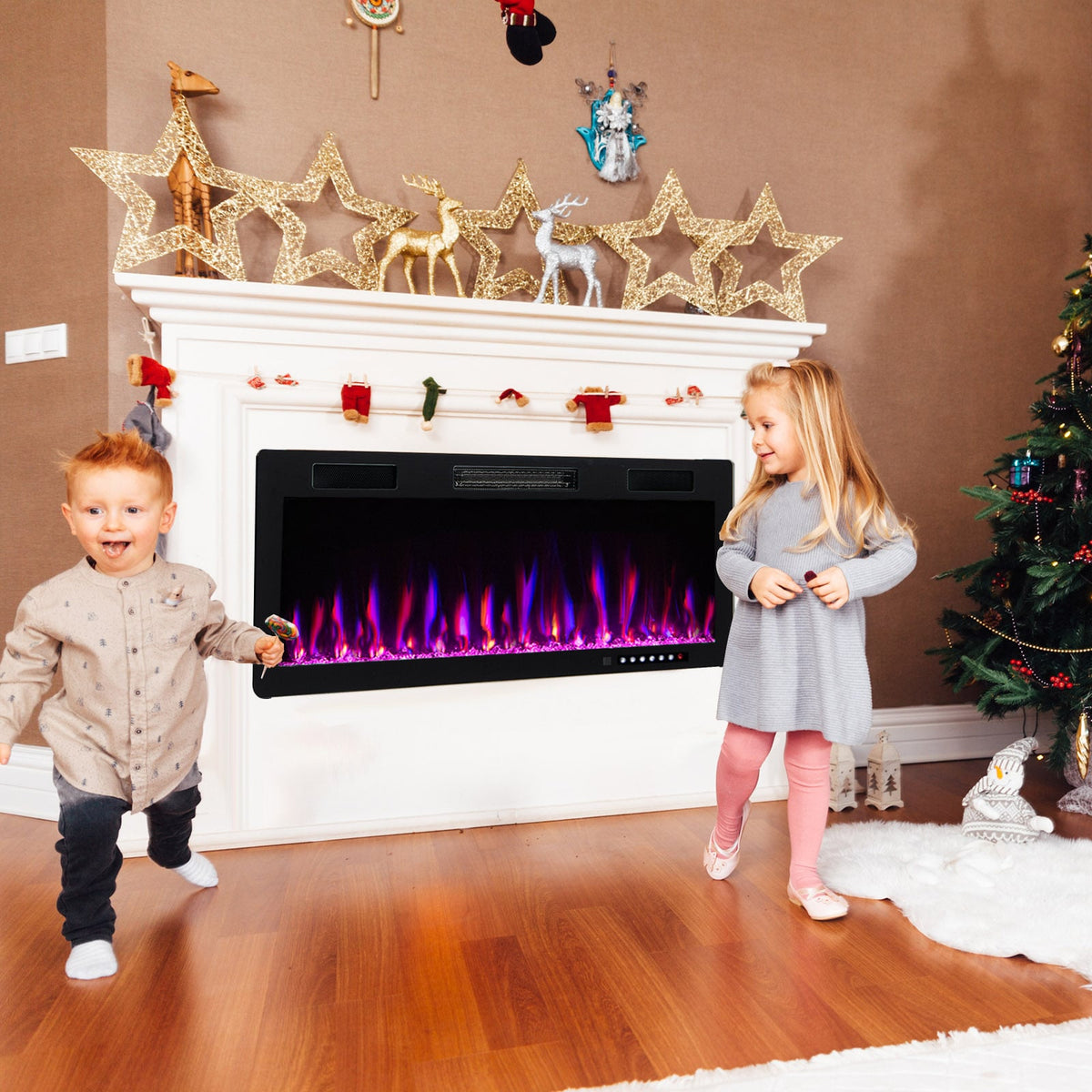 Electric Fireplace 40/50/60 Inches Recessed and Wall Mounted for 2' x 6' Stud-50 inches-Fireplaces-DECOROLALA