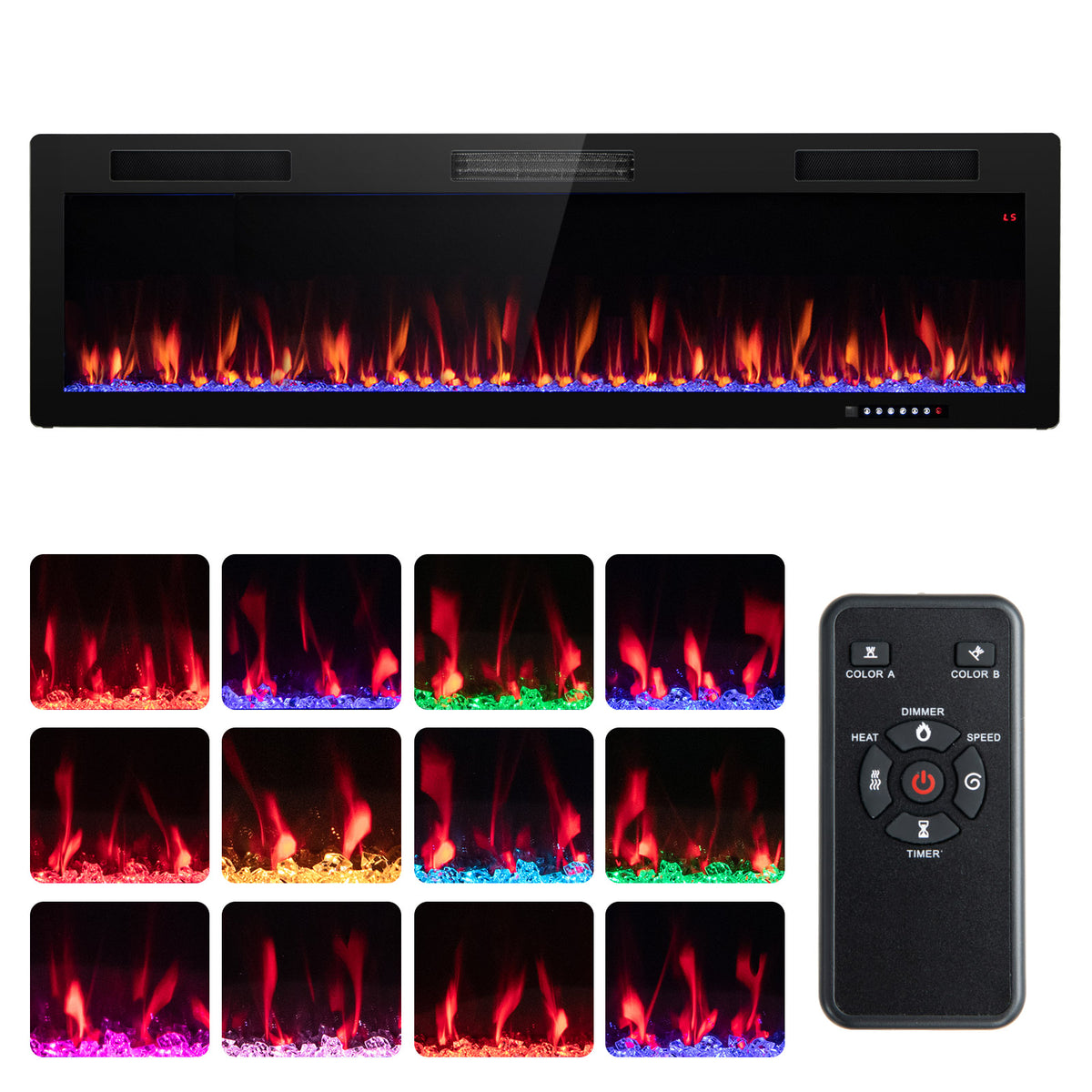 Electric Fireplace 40/50/60 Inches Recessed and Wall Mounted for 2' x 6' Stud-60 inches-Fireplaces-DECOROLALA