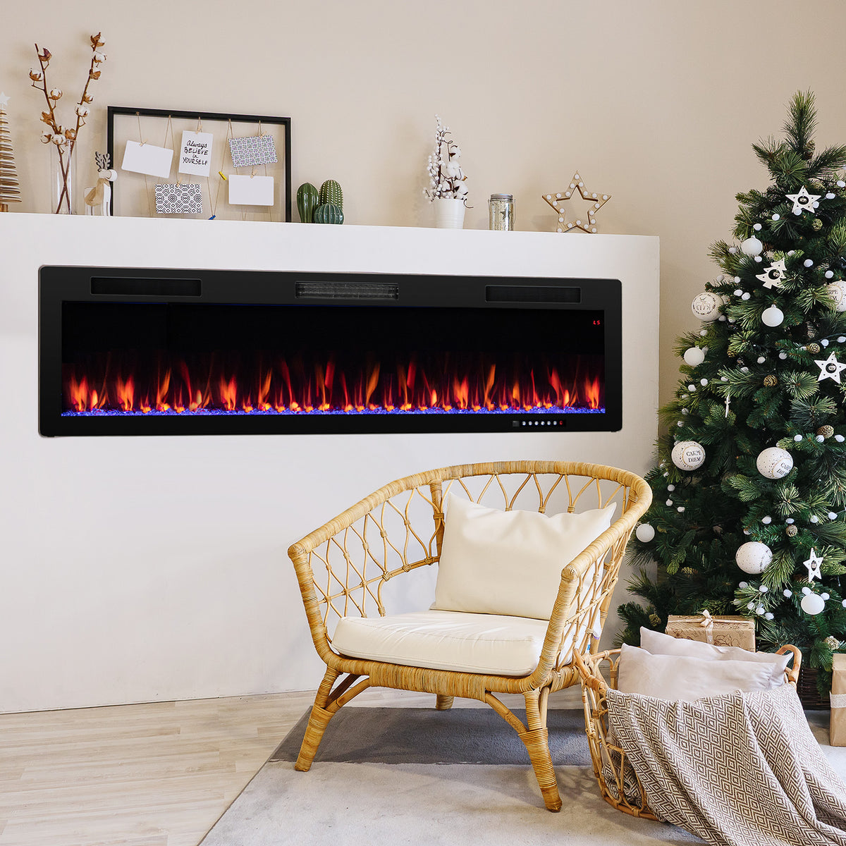 Electric Fireplace 40/50/60 Inches Recessed and Wall Mounted for 2' x 6' Stud-60 inches-Fireplaces-DECOROLALA