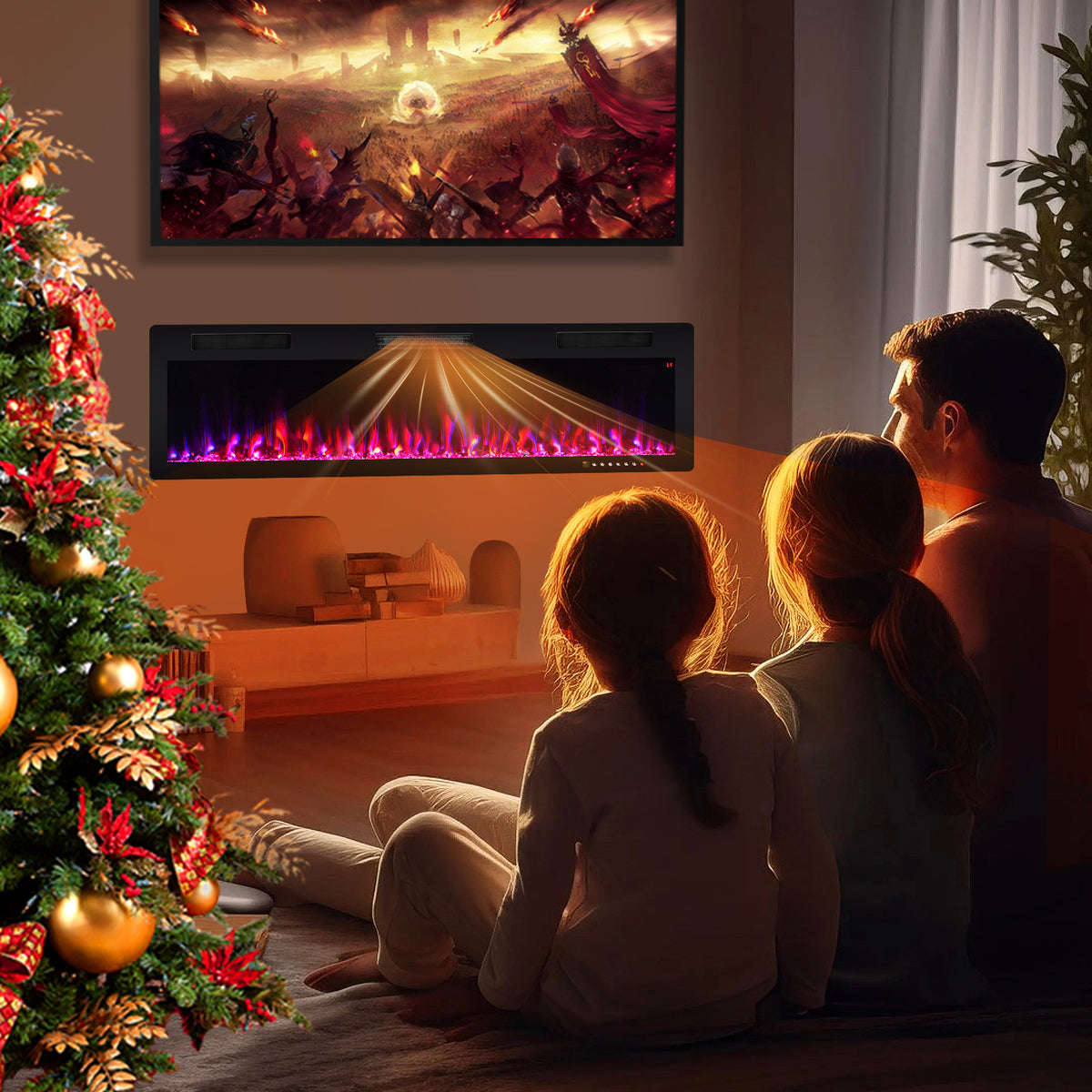 Electric Fireplace 40/50/60 Inches Recessed and Wall Mounted for 2' x 6' Stud-60 inches-Fireplaces-DECOROLALA