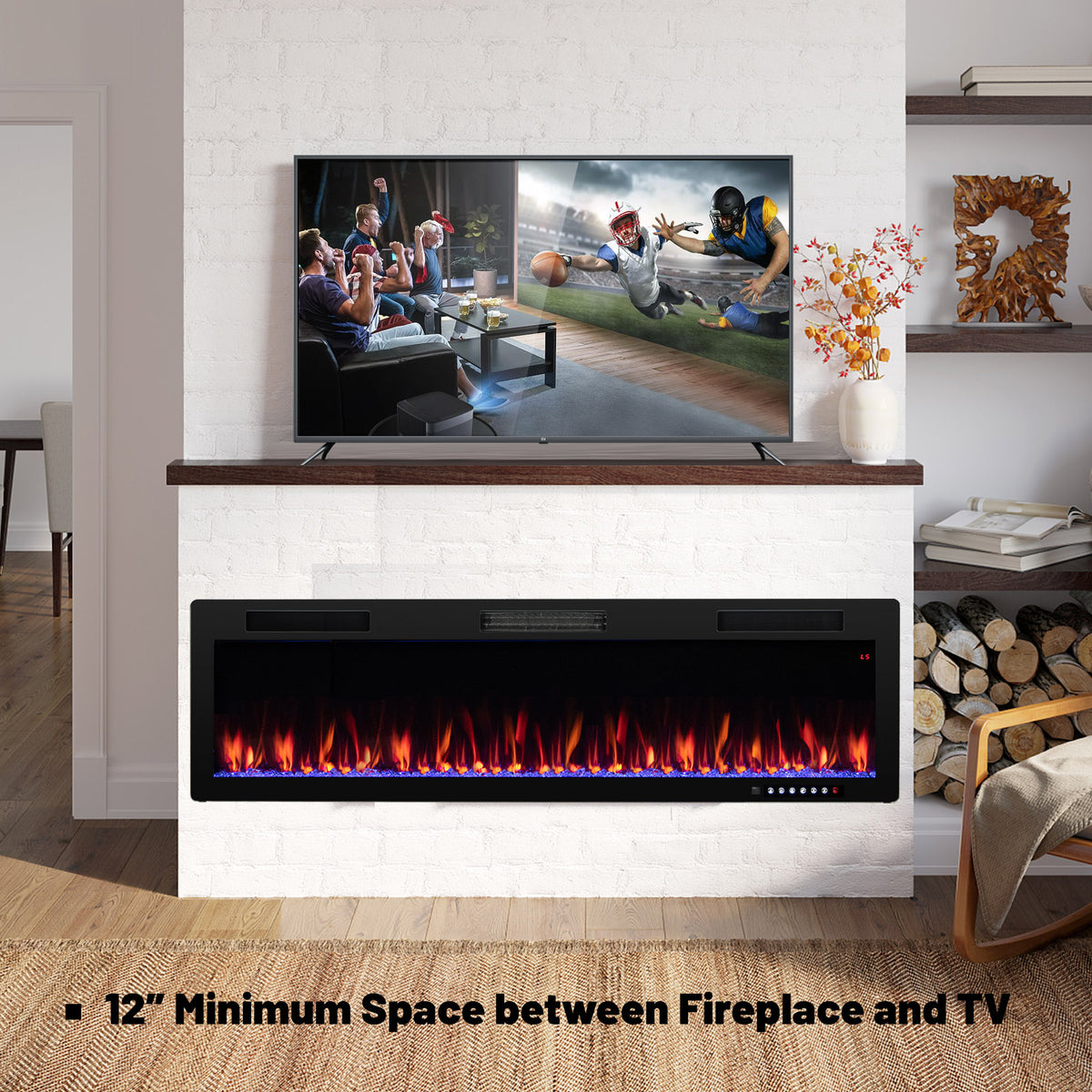 Electric Fireplace 40/50/60 Inches Recessed and Wall Mounted for 2' x 6' Stud-60 inches-Fireplaces-DECOROLALA