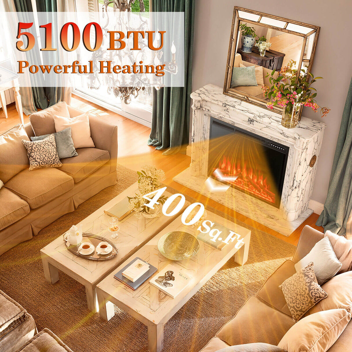 34/37 Inch Electric Fireplace Recessed with Adjustable Flames-Fireplaces-DECOROLALA