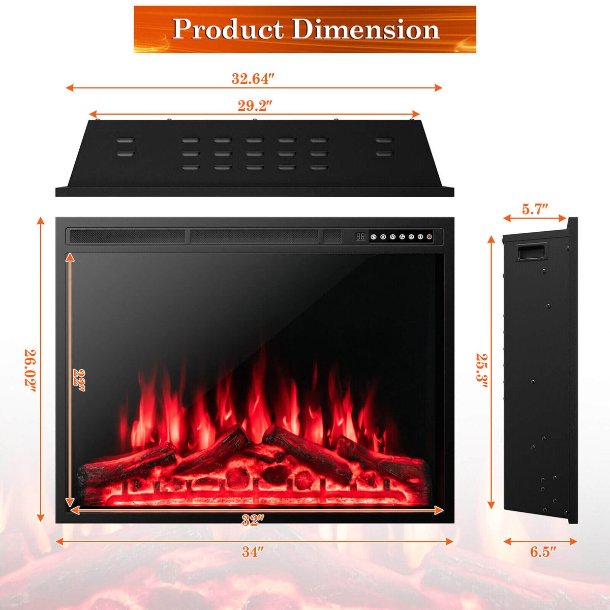34/37 Inch Electric Fireplace Recessed with Adjustable Flames-Fireplaces-DECOROLALA