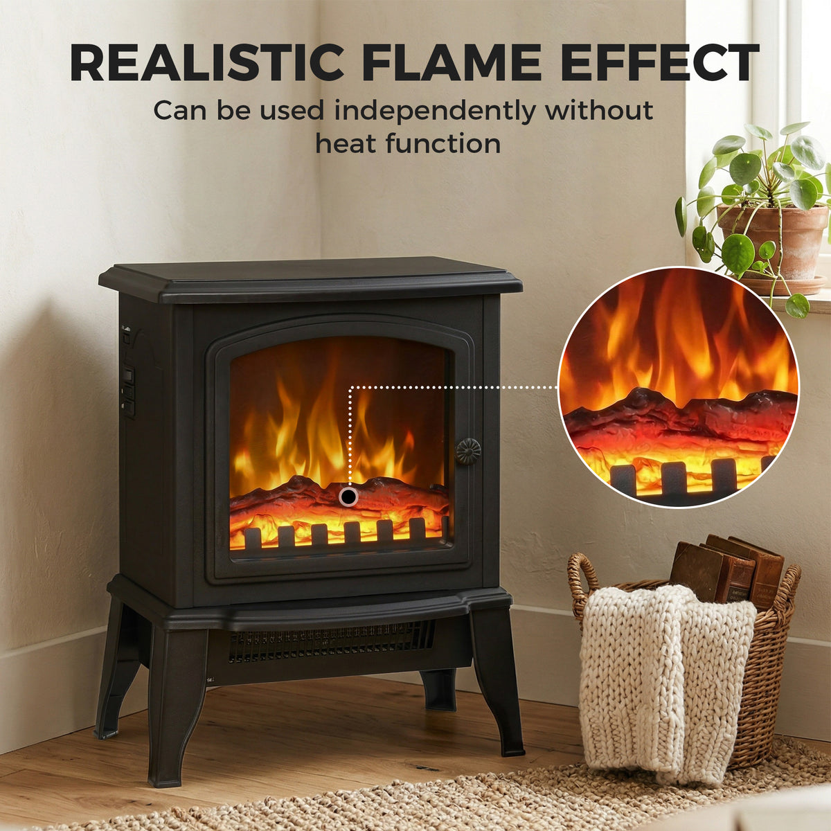 Electric Fireplace Heater - 1500W Freestanding Stove Black-Electric Fireplaces-DECOROLALA