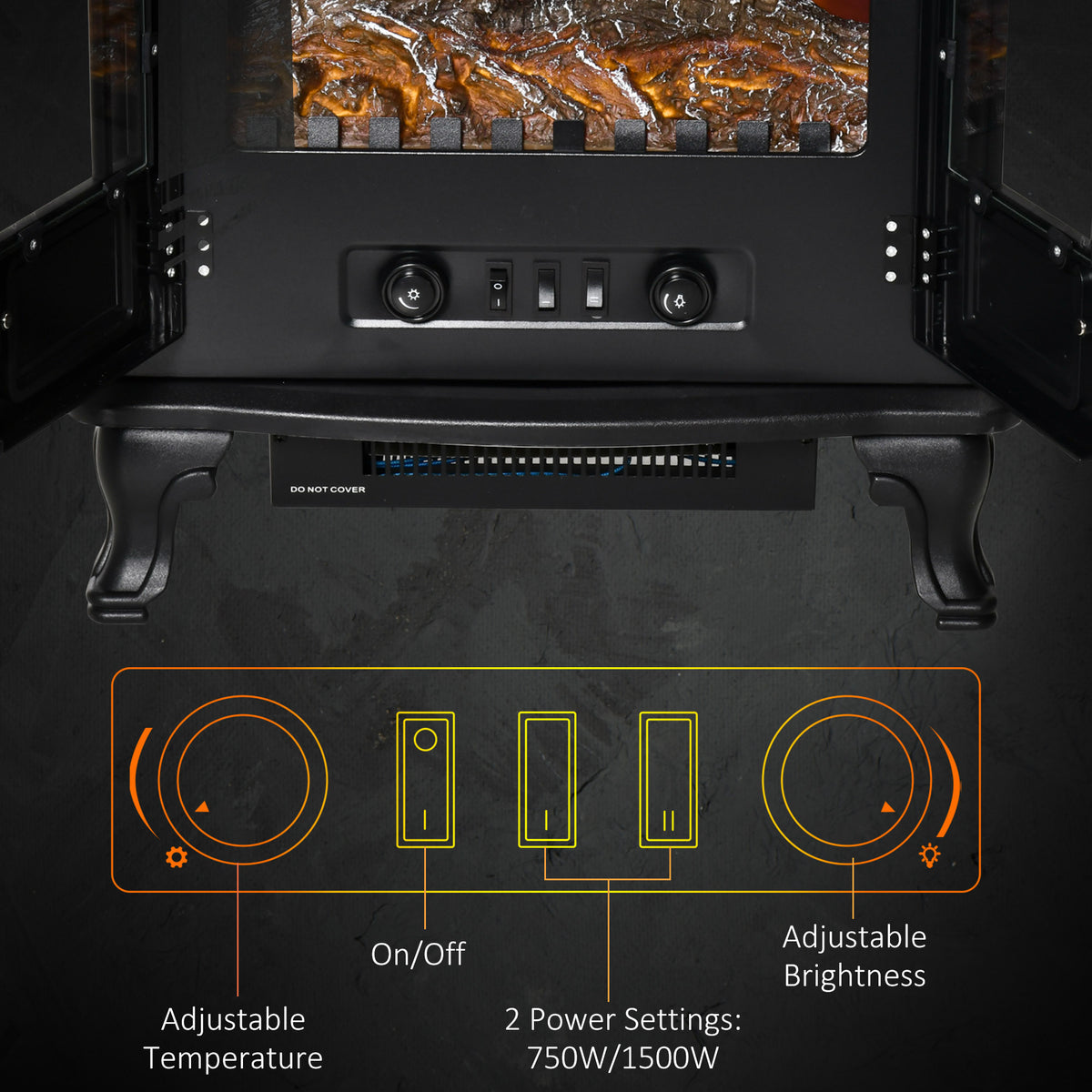 Electric Fireplace Heater - 1500W Freestanding Stove Black-Electric Fireplaces-DECOROLALA
