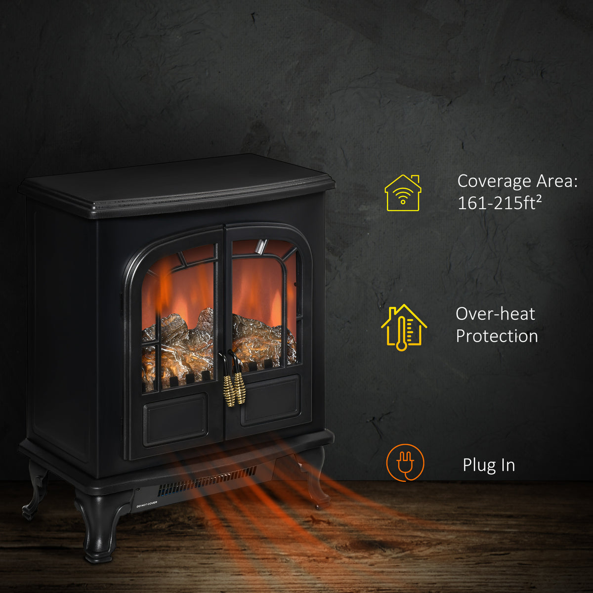 Electric Fireplace Heater - 1500W Freestanding Stove Black-Electric Fireplaces-DECOROLALA