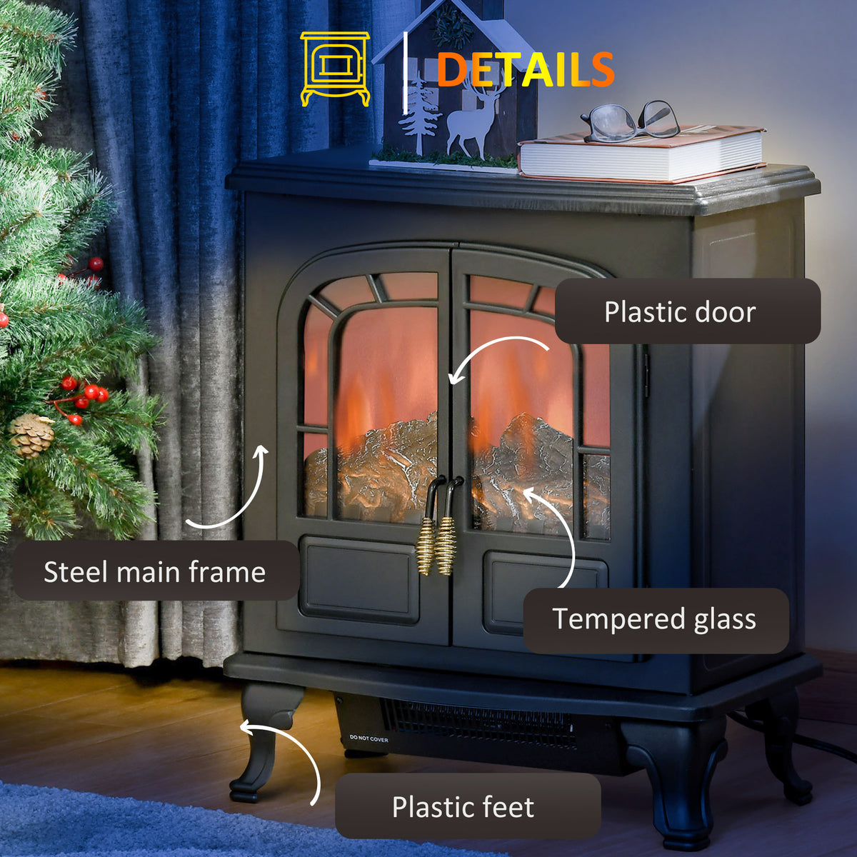Electric Fireplace Heater - 1500W Freestanding Stove Black-Electric Fireplaces-DECOROLALA