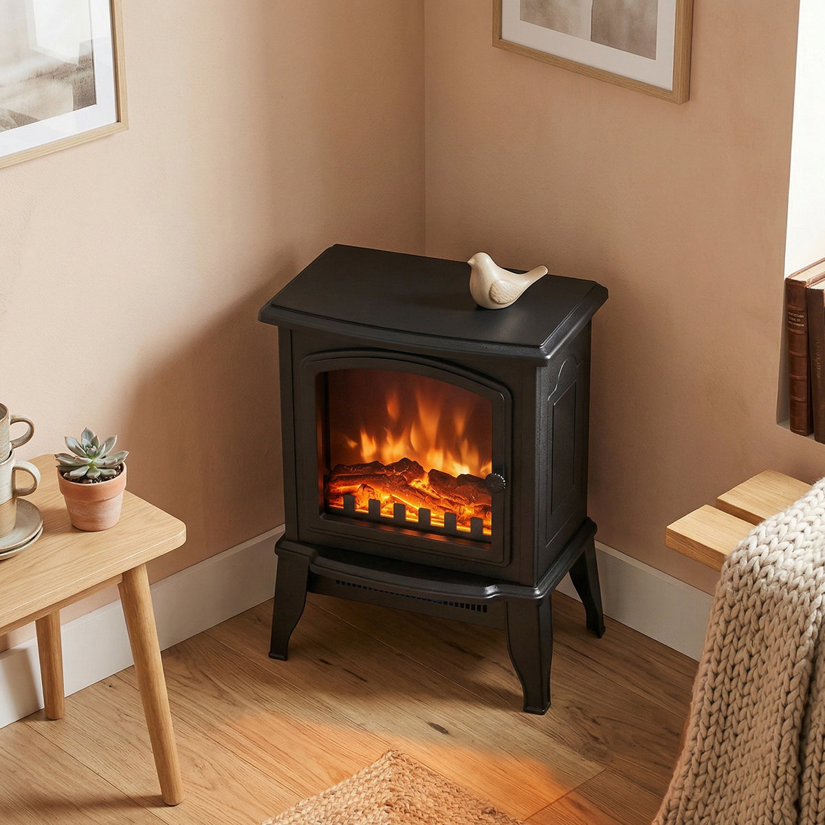 Electric Fireplace Heater - 1500W Freestanding Stove Black-Electric Fireplaces-DECOROLALA