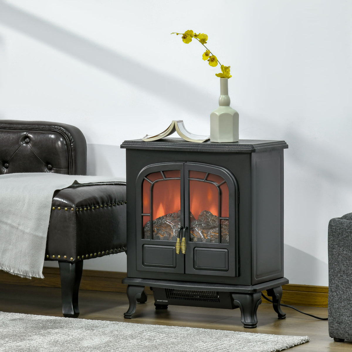 Electric Fireplace Heater - 1500W Freestanding Stove Black-Electric Fireplaces-DECOROLALA