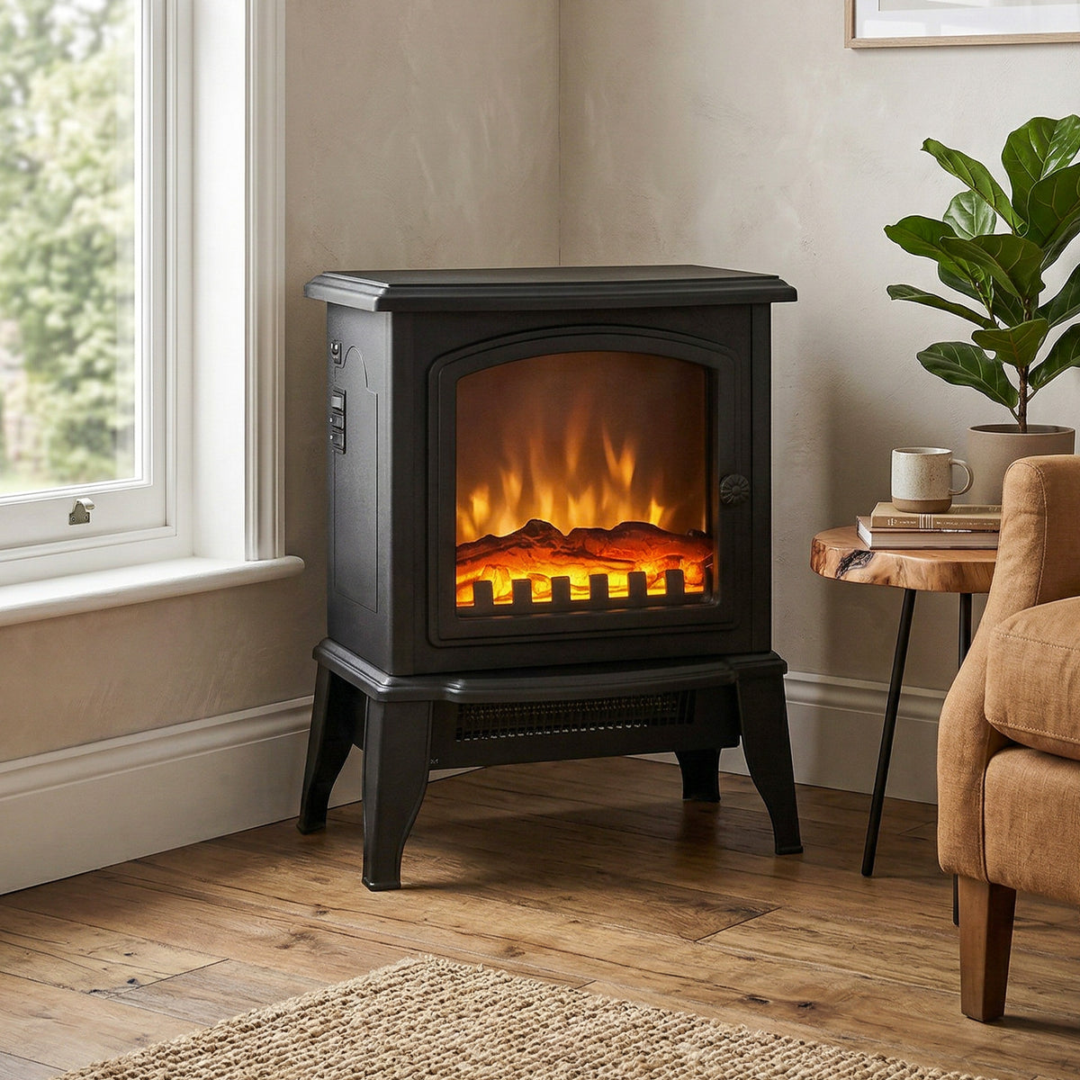 Electric Fireplace Heater - 1500W Freestanding Stove Black-Electric Fireplaces-DECOROLALA