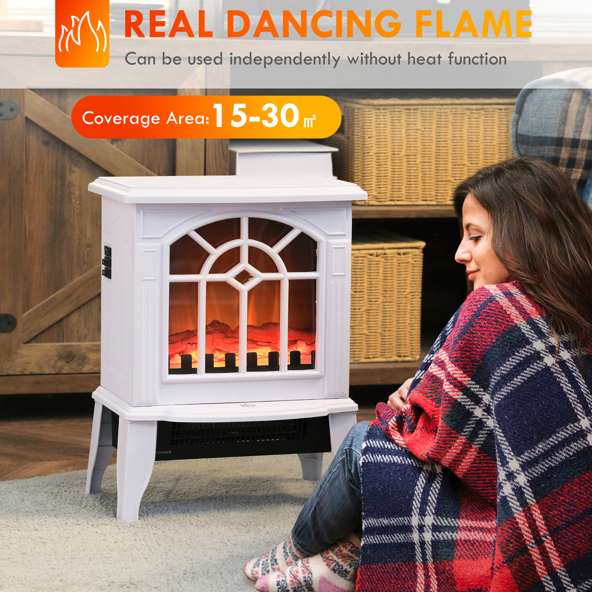 Electric Fireplace Heater - White 1500W Freestanding Stove-Electric Fireplaces-DECOROLALA