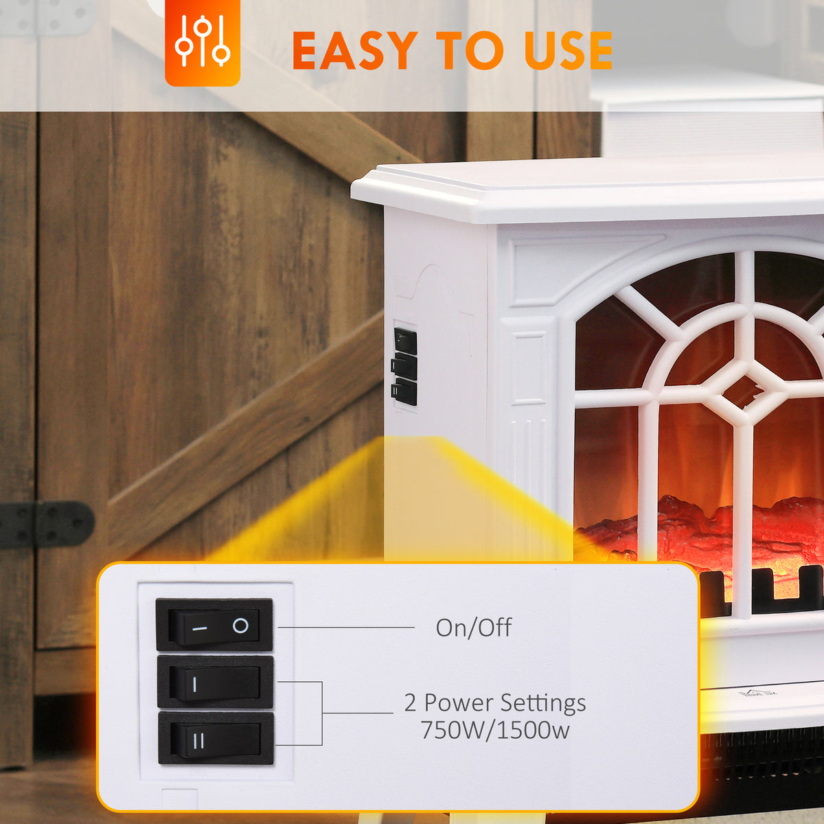 Electric Fireplace Heater - White 1500W Freestanding Stove-Electric Fireplaces-DECOROLALA