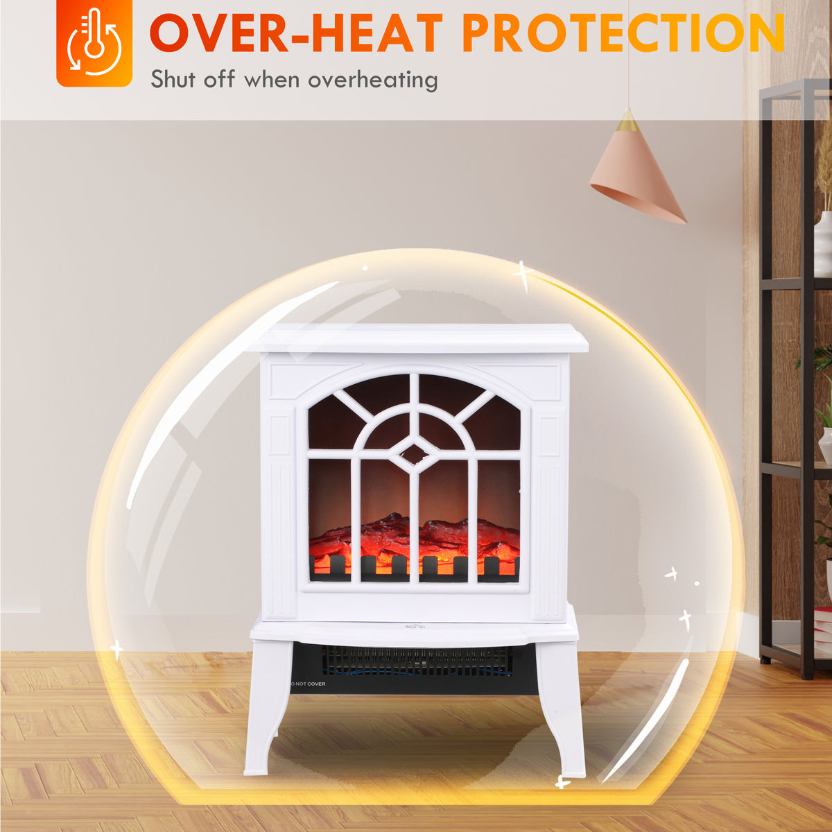 Electric Fireplace Heater - White 1500W Freestanding Stove-Electric Fireplaces-DECOROLALA